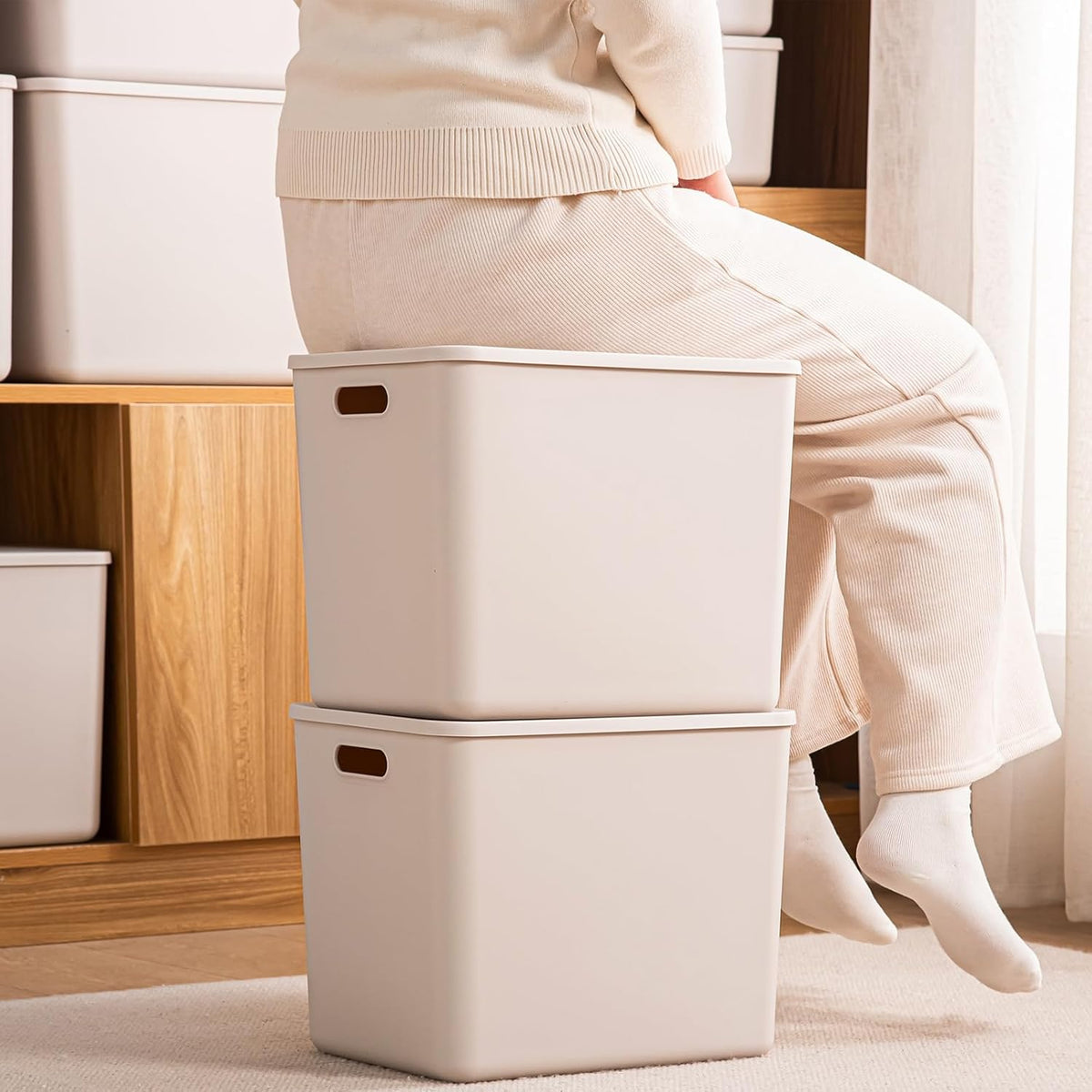Plastic Storage Bins with lids,Storage Baskets,Container with handle,Storage Organizer Bins for