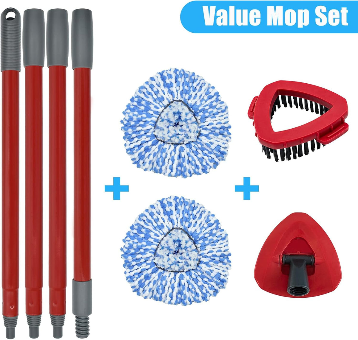 Mop Replace Head Mop Handle for O Cedar Mop, Mop Replacement for Ocedar Spin Mop Includes 2 Mop