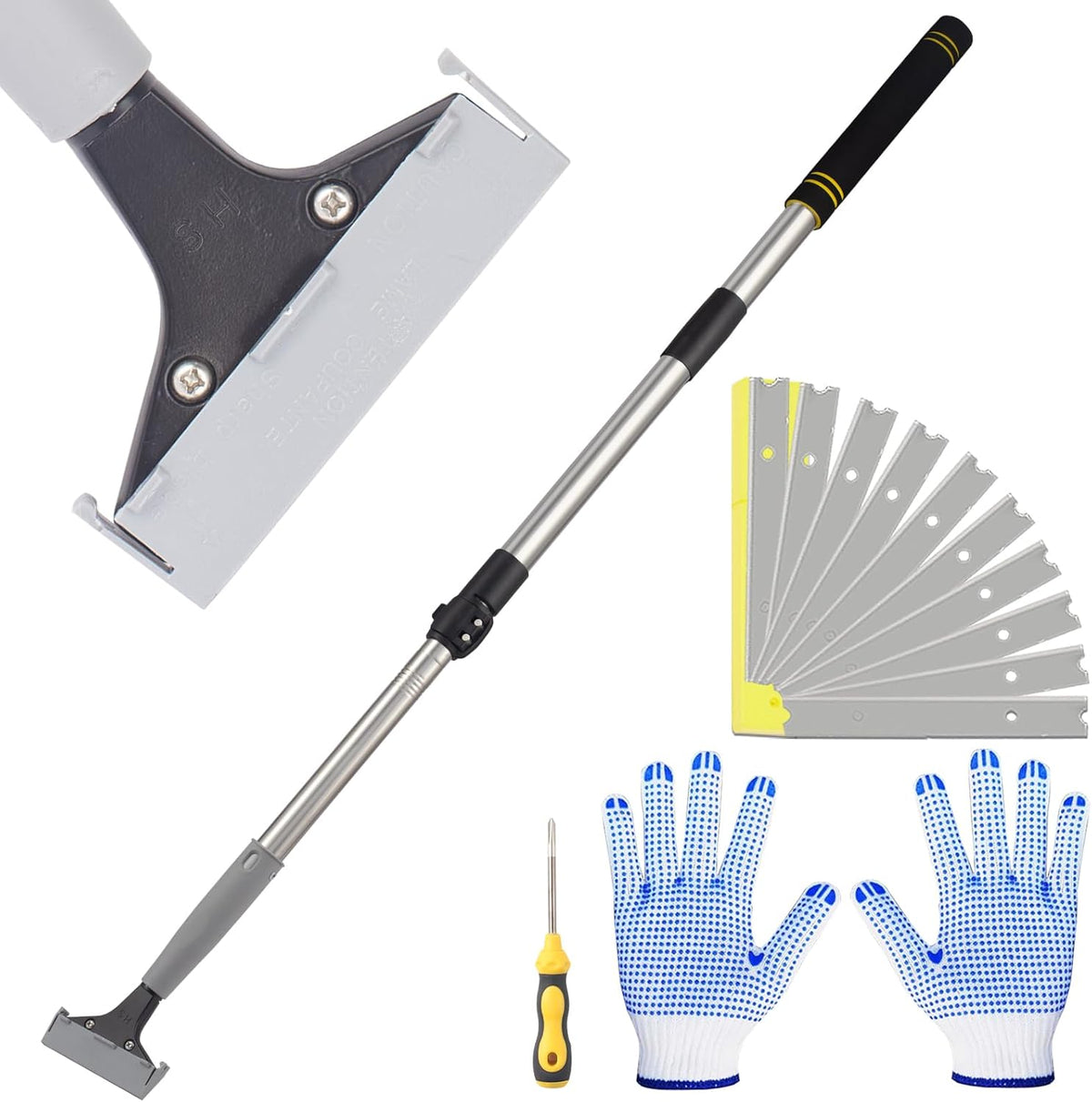 Floor Scraper Telescopic, 38 to 52in 4Inch Razor Blade Floor Scrapers Long Handle Heavy Duty