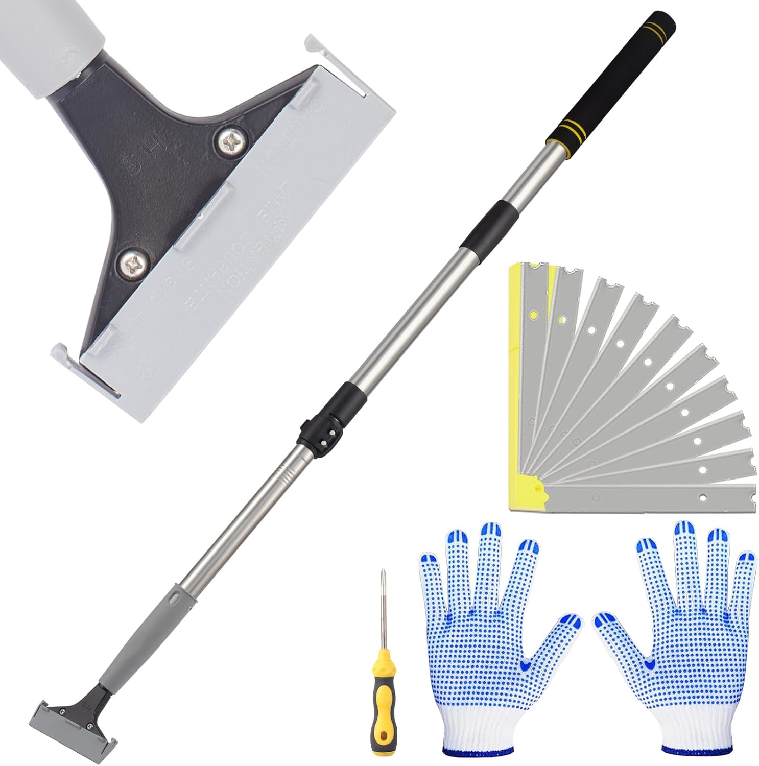 Floor Scraper Telescopic, 38 to 52in 4Inch Razor Blade Floor Scrapers Long Handle Heavy Duty
