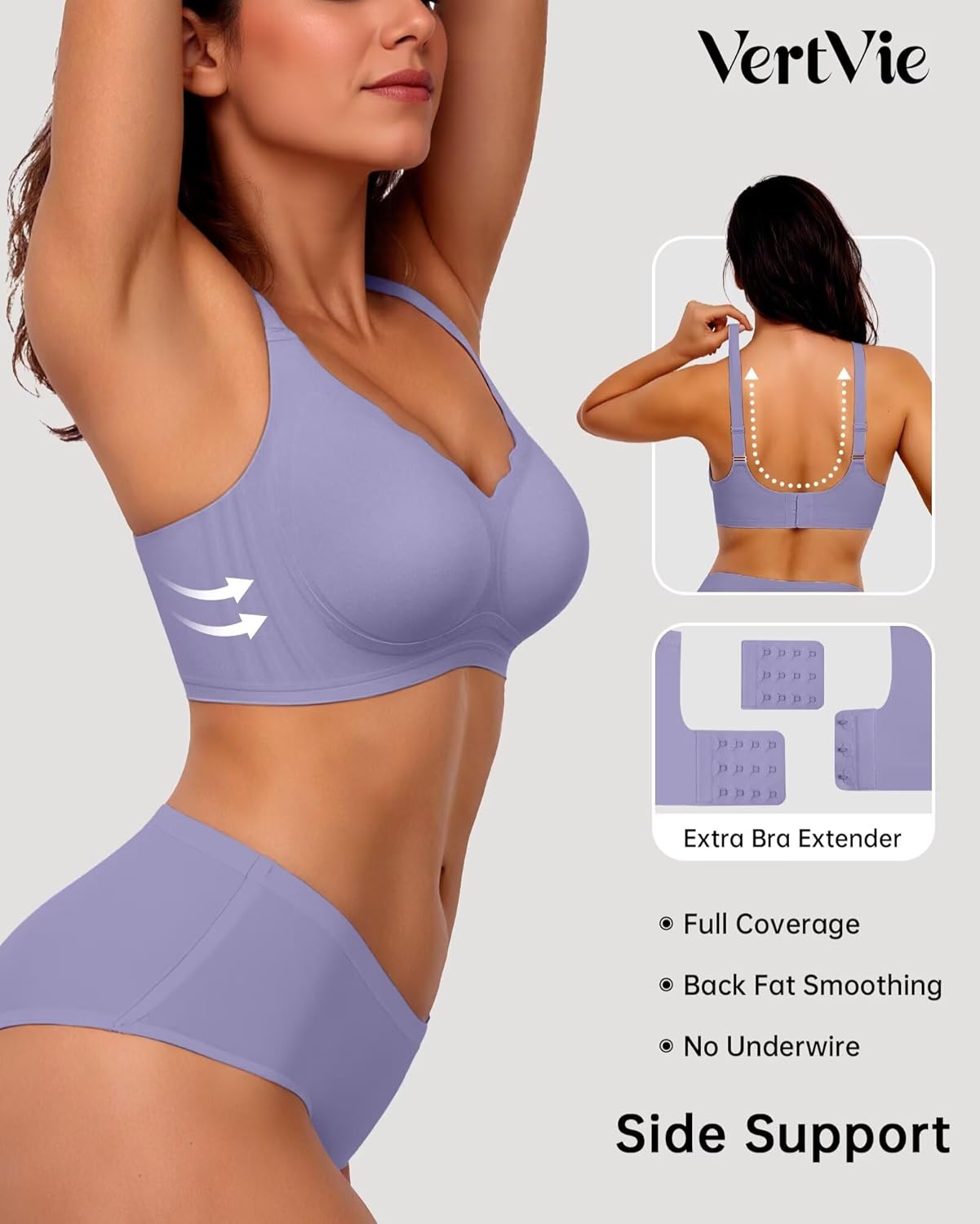 Vertvie Womens Seamless Bras No Underwire Supportive Wireless Push Up Full Coverage Bralette