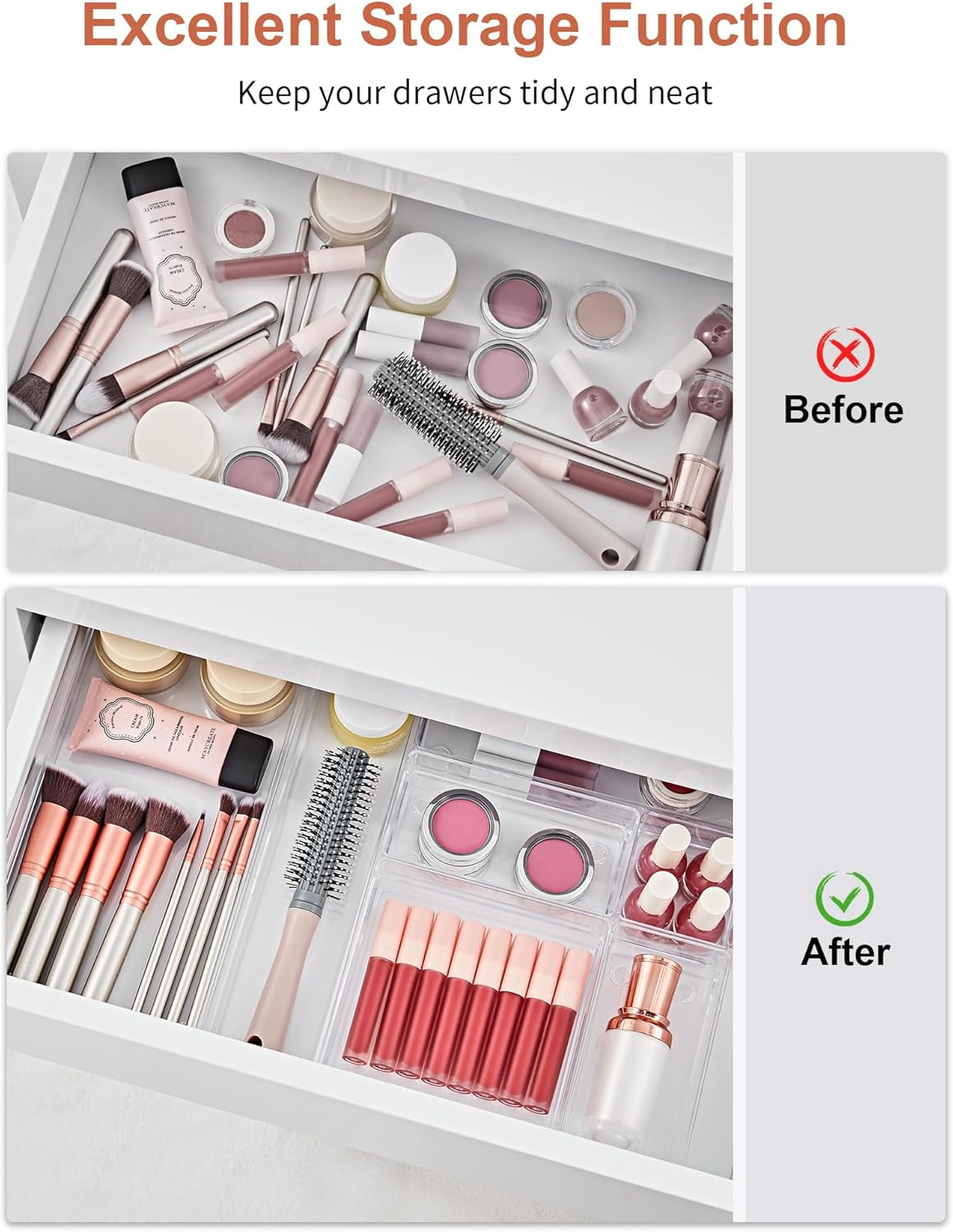 SMARTAKE 30-Piece Drawer Organizer with Non-Slip Silicone Pads, 7-Size Desk Drawer Organizer Trays