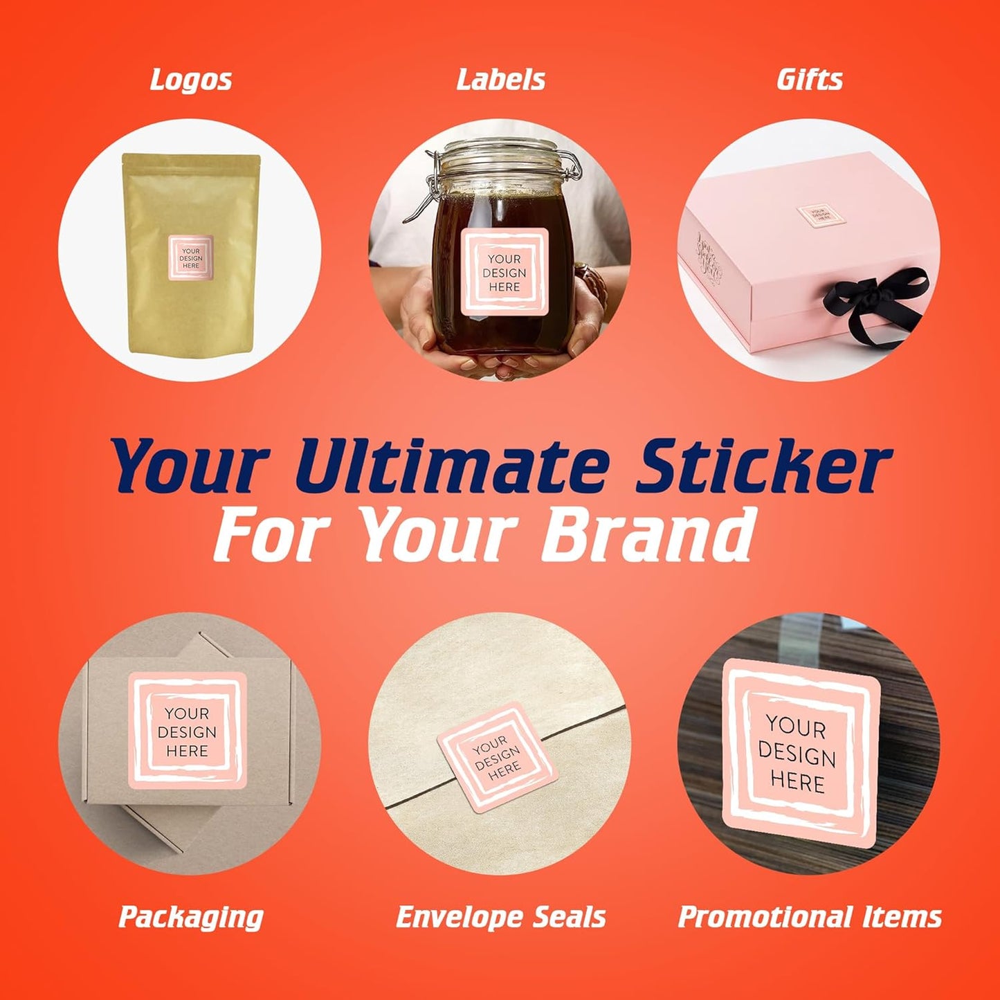 100 Custom Vinyl Stickers - Upload Your own Image, Text, Design, Logo - Personalized Logo Labels