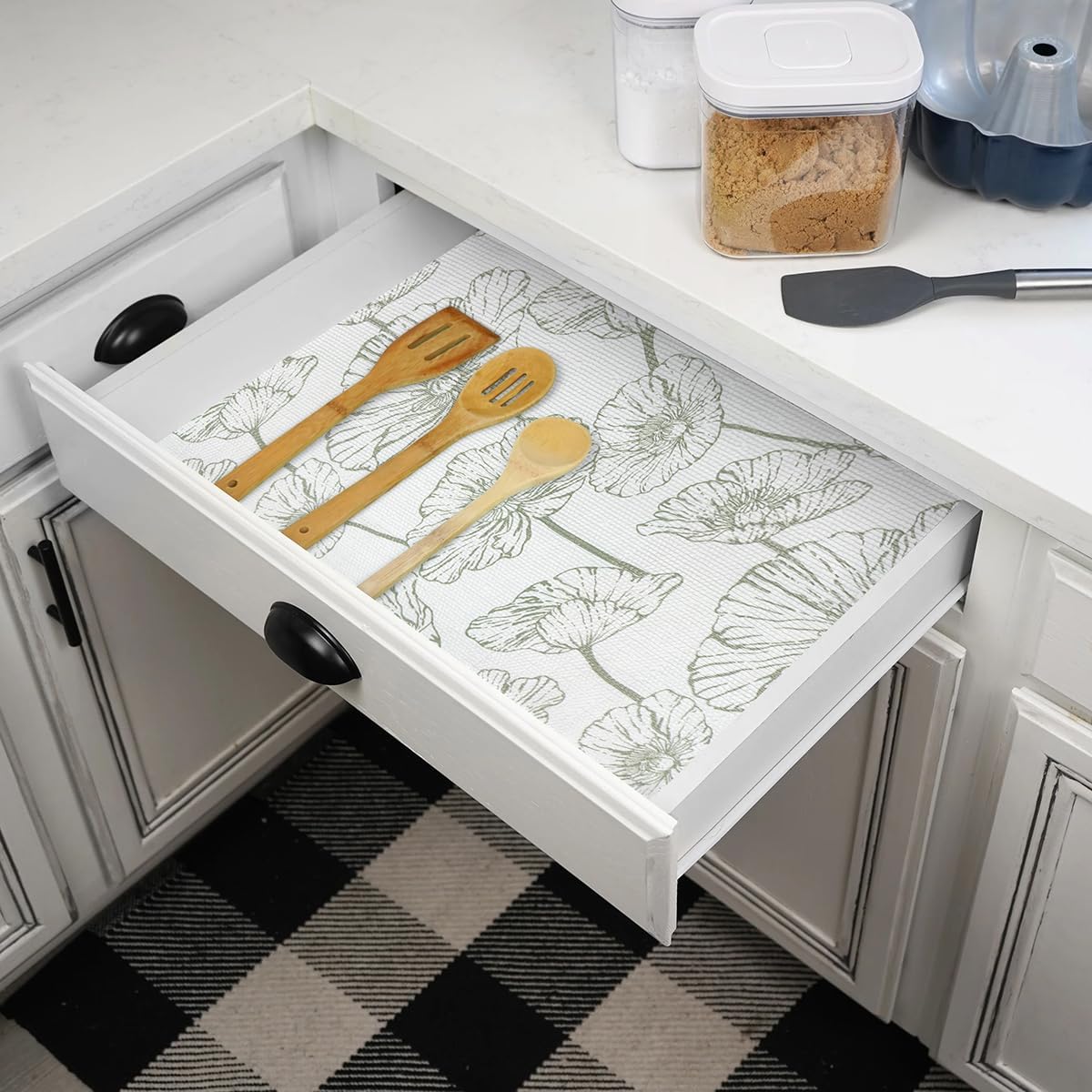 Shelf Liner for Kitchen Cabinets Non Adhesive Kitchen Drawer Liner,Non-Slip Lotus Cabinet Liner