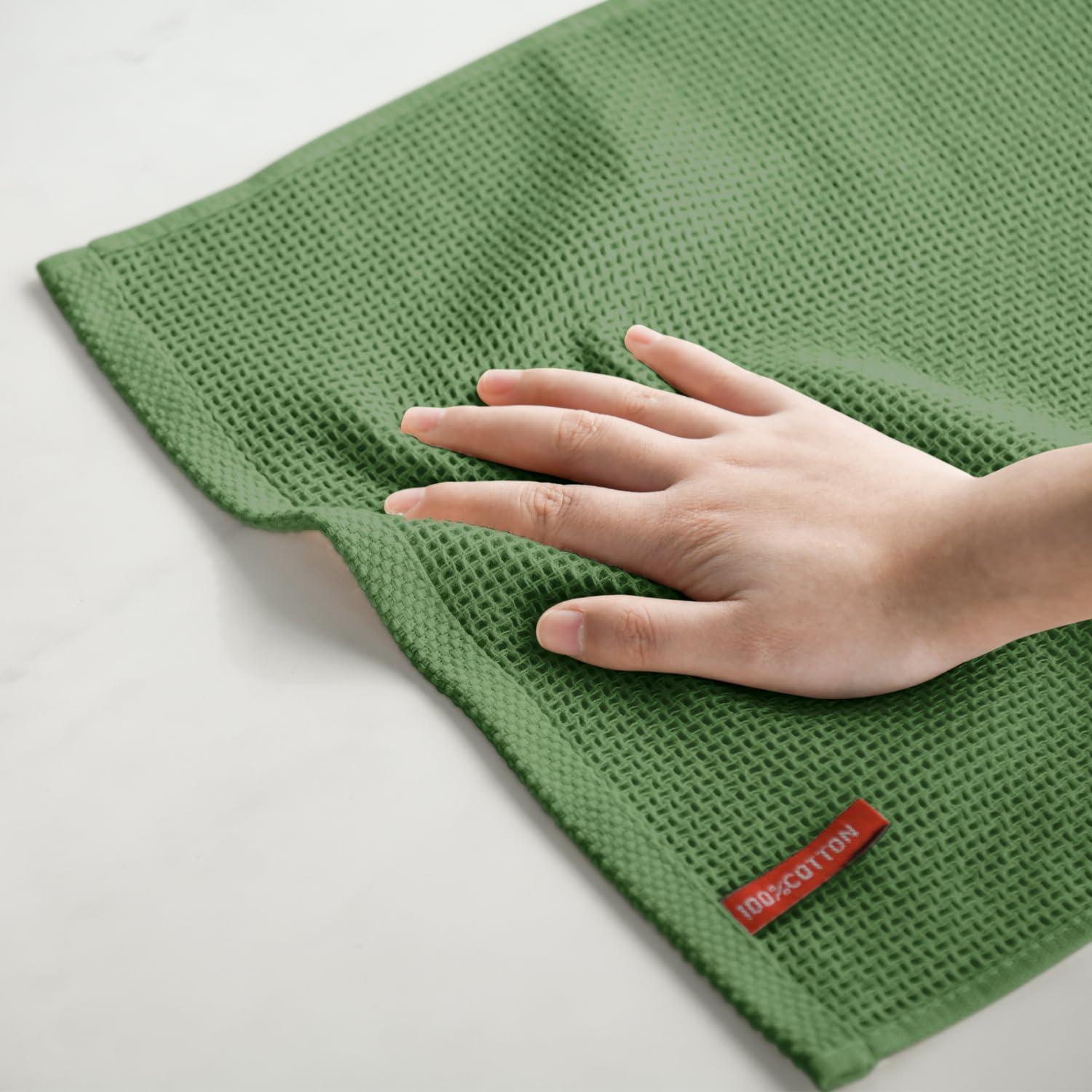 Artoid Mode 100% Cotton Olive Green Waffle Weave Kitchen Dish Cloths, 12x12 Inch Ultra Soft