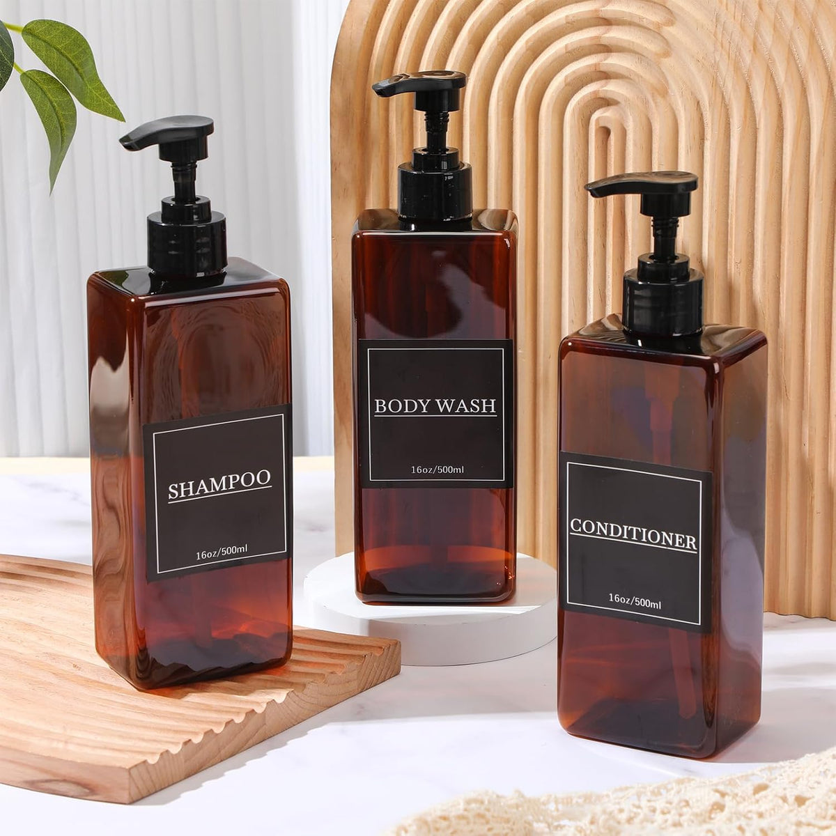 Tanlade 6 Pcs Shampoo and Conditioner Dispenser Bottles 16oz Modern Shower Soap Bottles with Pump