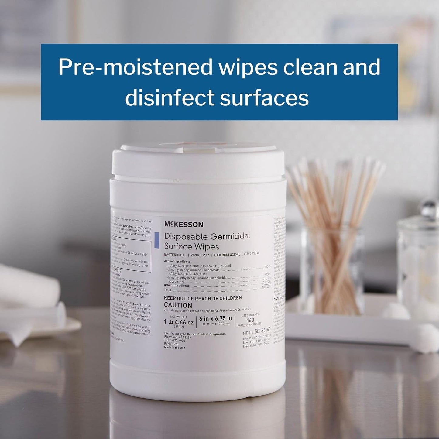 McKesson Germicidal Wipes [1920 Count] Disinfecting Wipes, Alcohol Cleaning Disinfectant Wipes