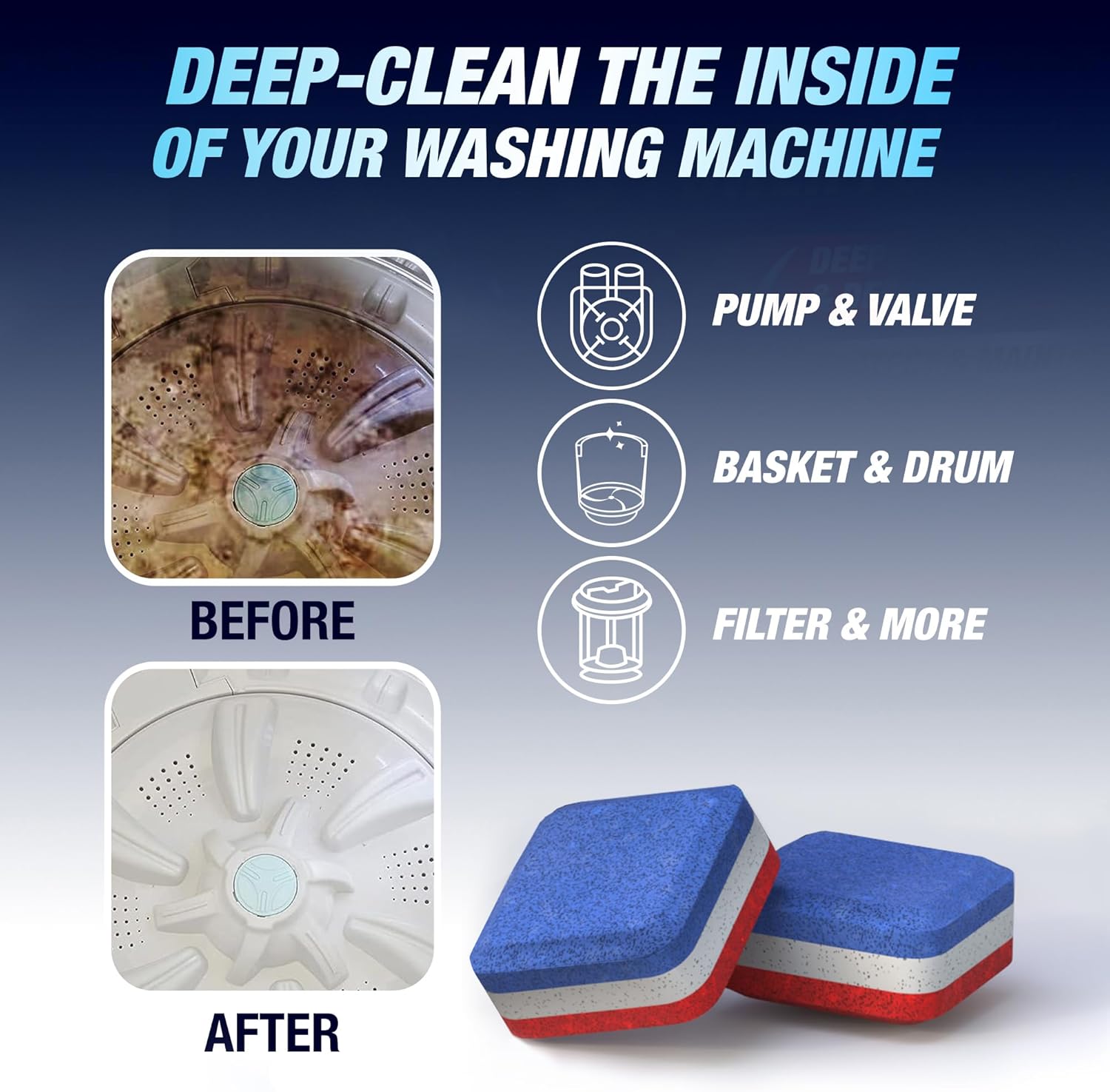 Washing Machine Cleaner Tablets 14 Pack for HE Top Load - Eco Friendly Washer Machine Cleaning