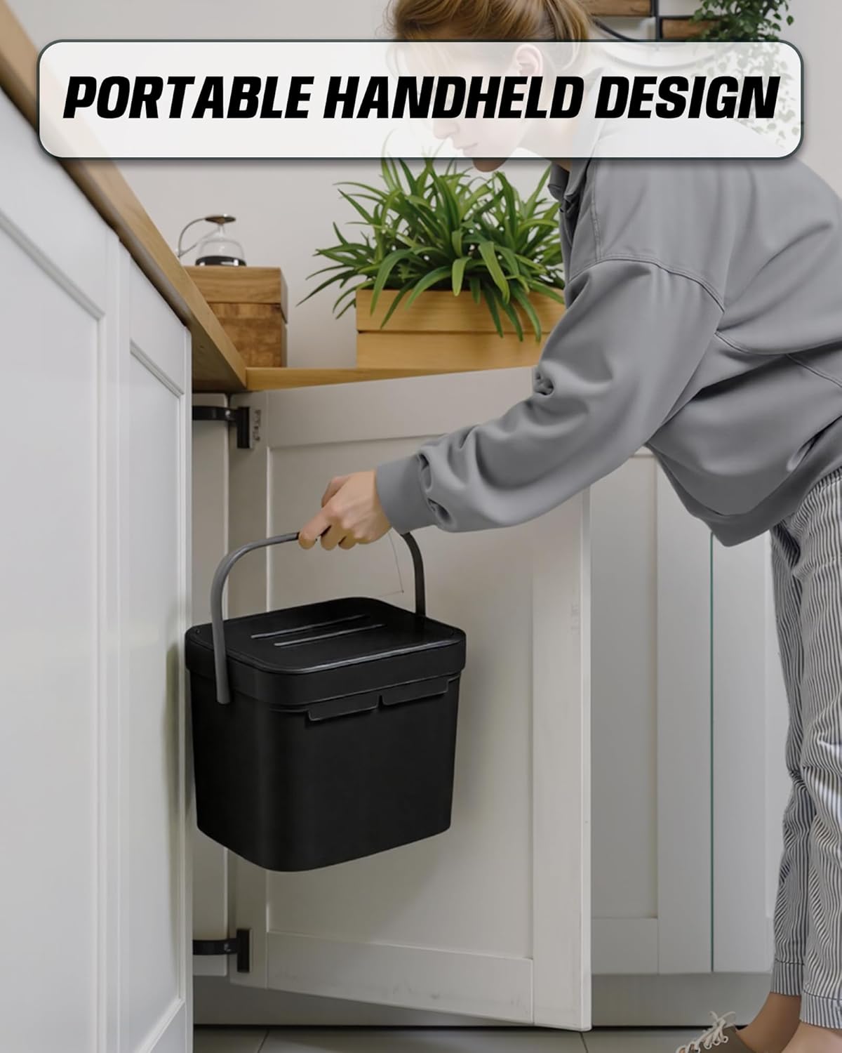 Countertop Compost Bin Kitchen, 1.8 Gallons Hanging Trash Can with Lid for Kitchen Cabinet Door