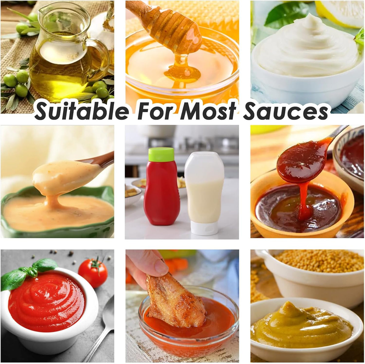 Condiment Squeeze Bottles for Ketchup Hot Sauce Liquids Oil with Caps for Condensed Milk Mustard