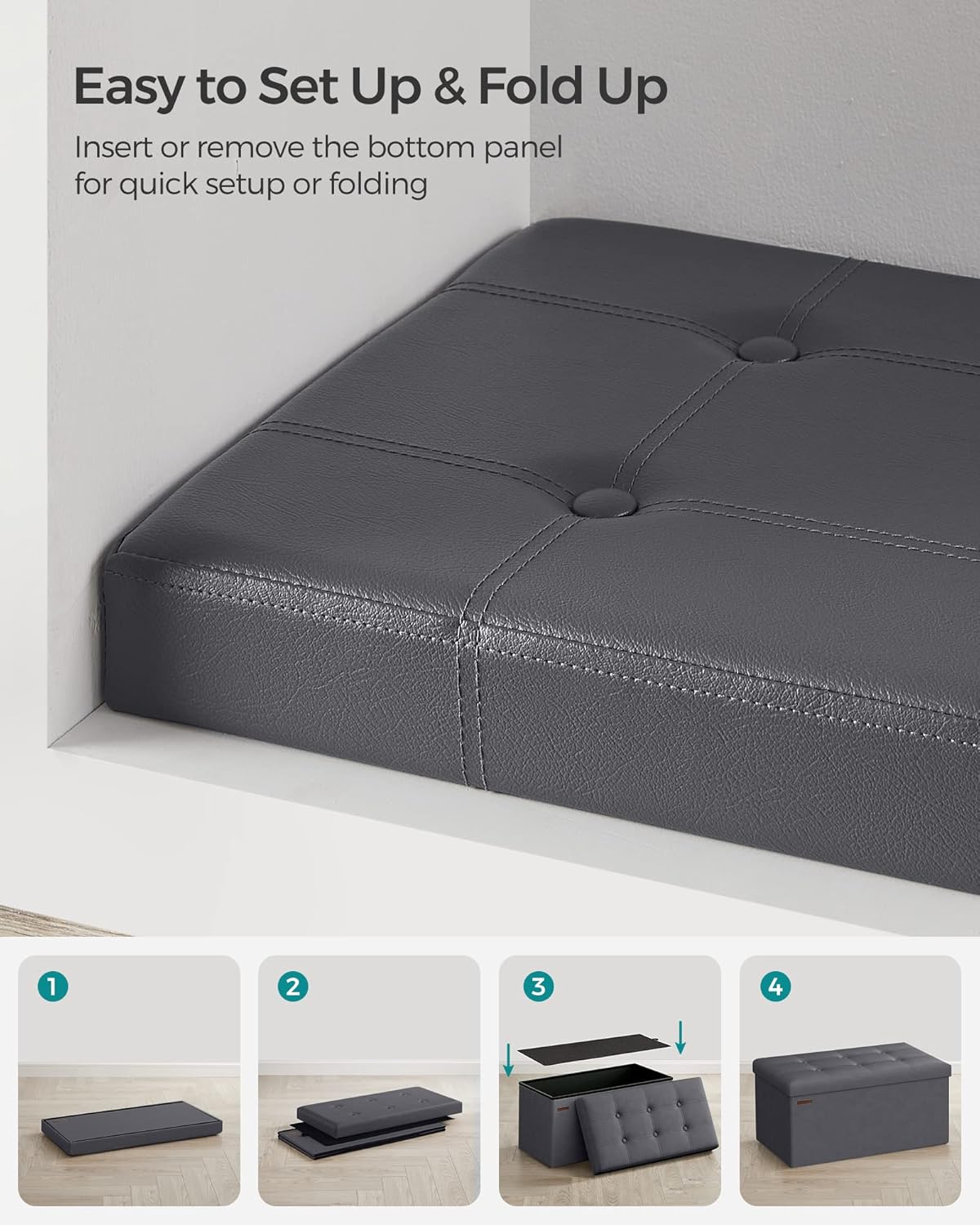 SONGMICS Mazie Collection - 30 Inches Folding Storage Ottoman Bench, Ottoman with Storage, Foot