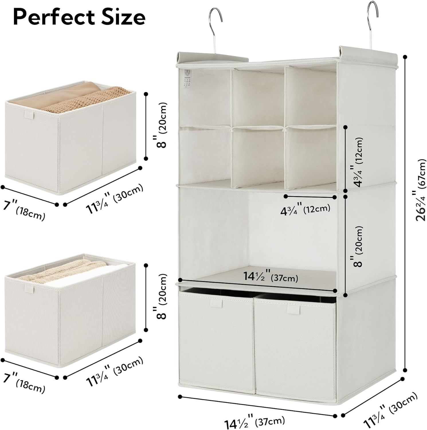 GRANNY SAYS Hanging Closet Organizer with Drawers, 4 Shelf Dividers Closet Hanging Organizer