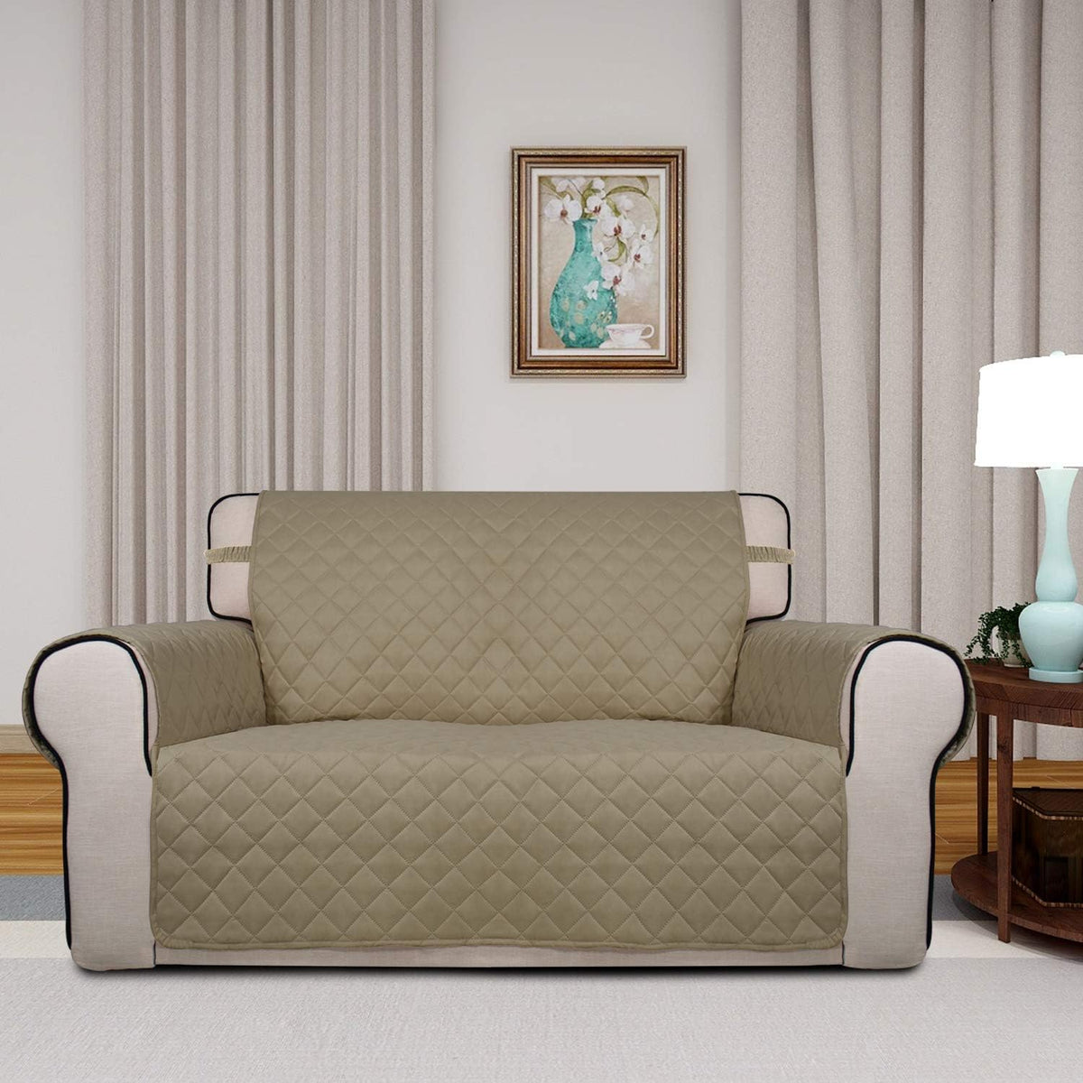PureFit Reversible Quilted Sofa Cover, Water Resistant Medium Slipcover Furniture Protector
