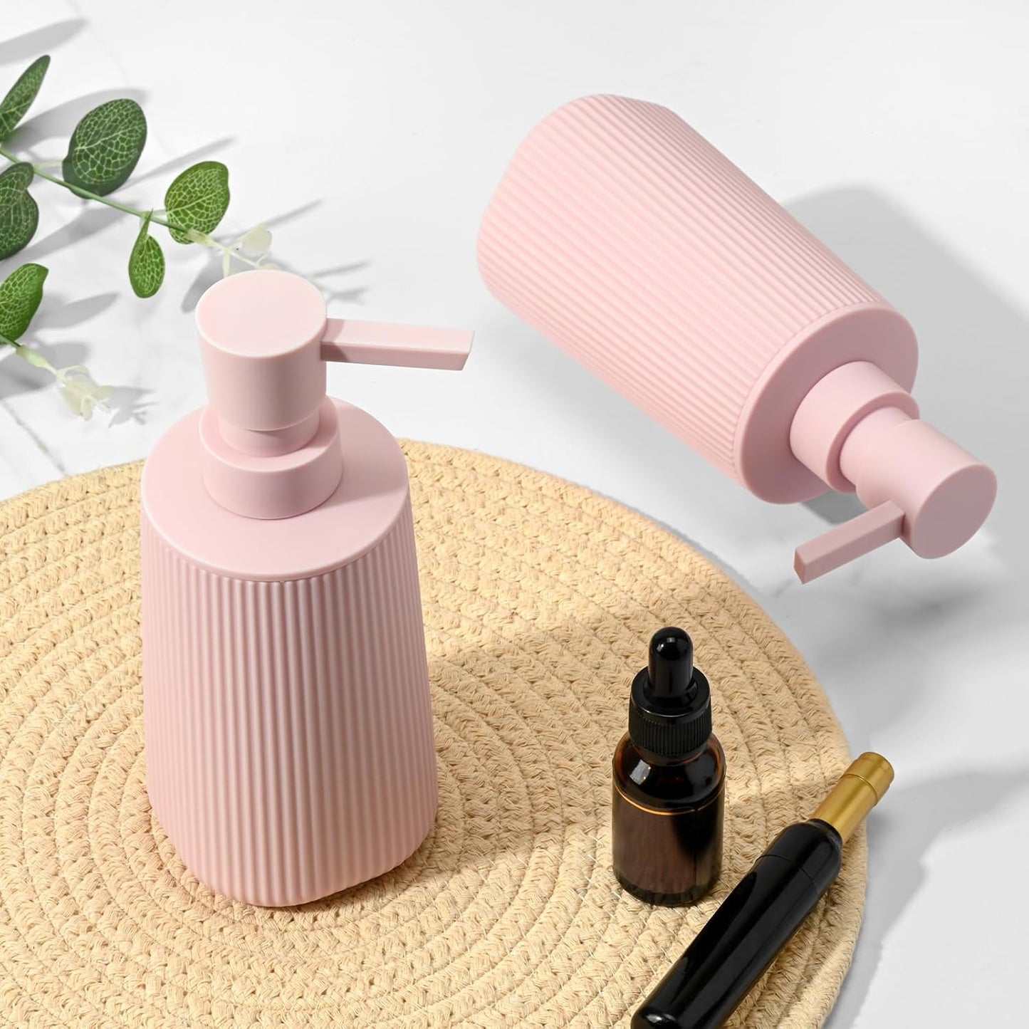 Pink 2 Pack Hand Soap Dispensers with No Rust Pump for Bathroom Kitchen or Vanity Countertops