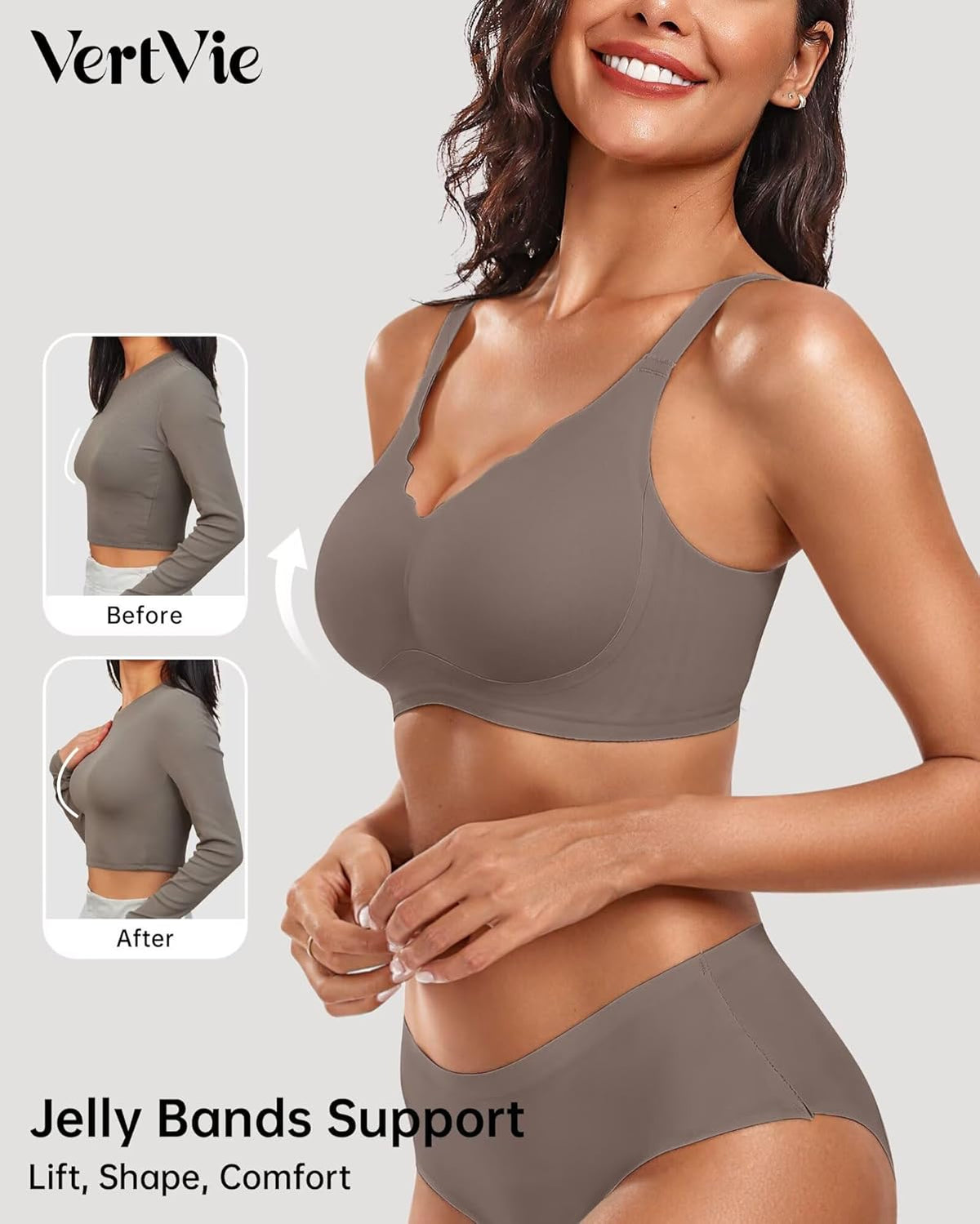 Vertvie Womens Seamless Bras No Underwire Supportive Wireless Push Up Full Coverage Bralette