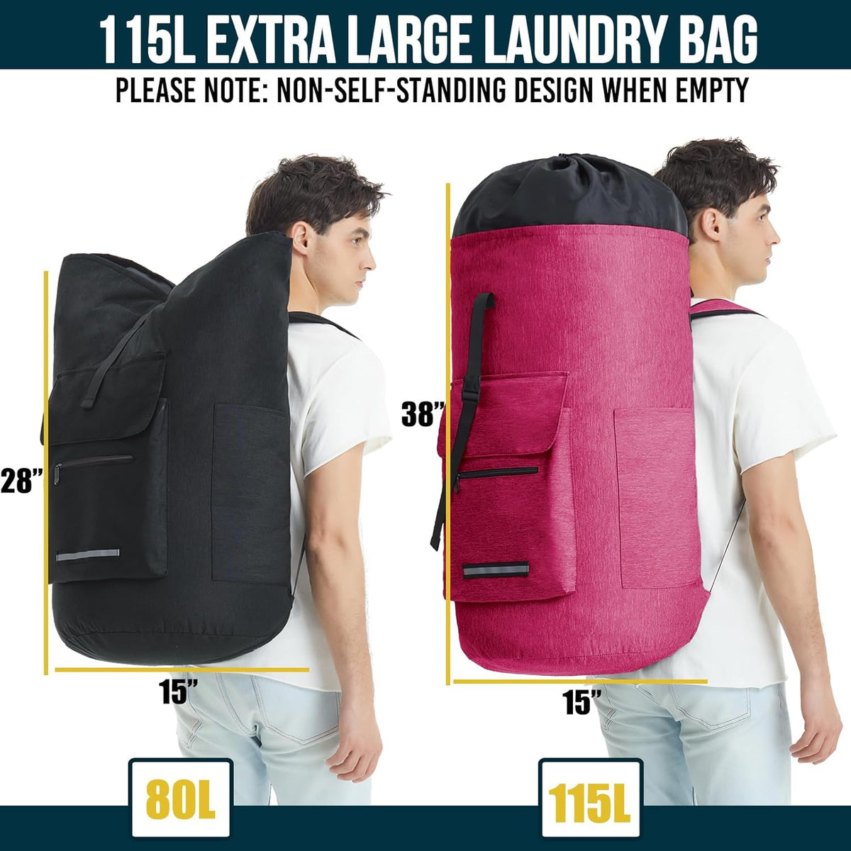Laundry Bag Extra Large 115L，Laundry Backpack with Shoulder Straps，Sturdy Travel Laundry Bags with