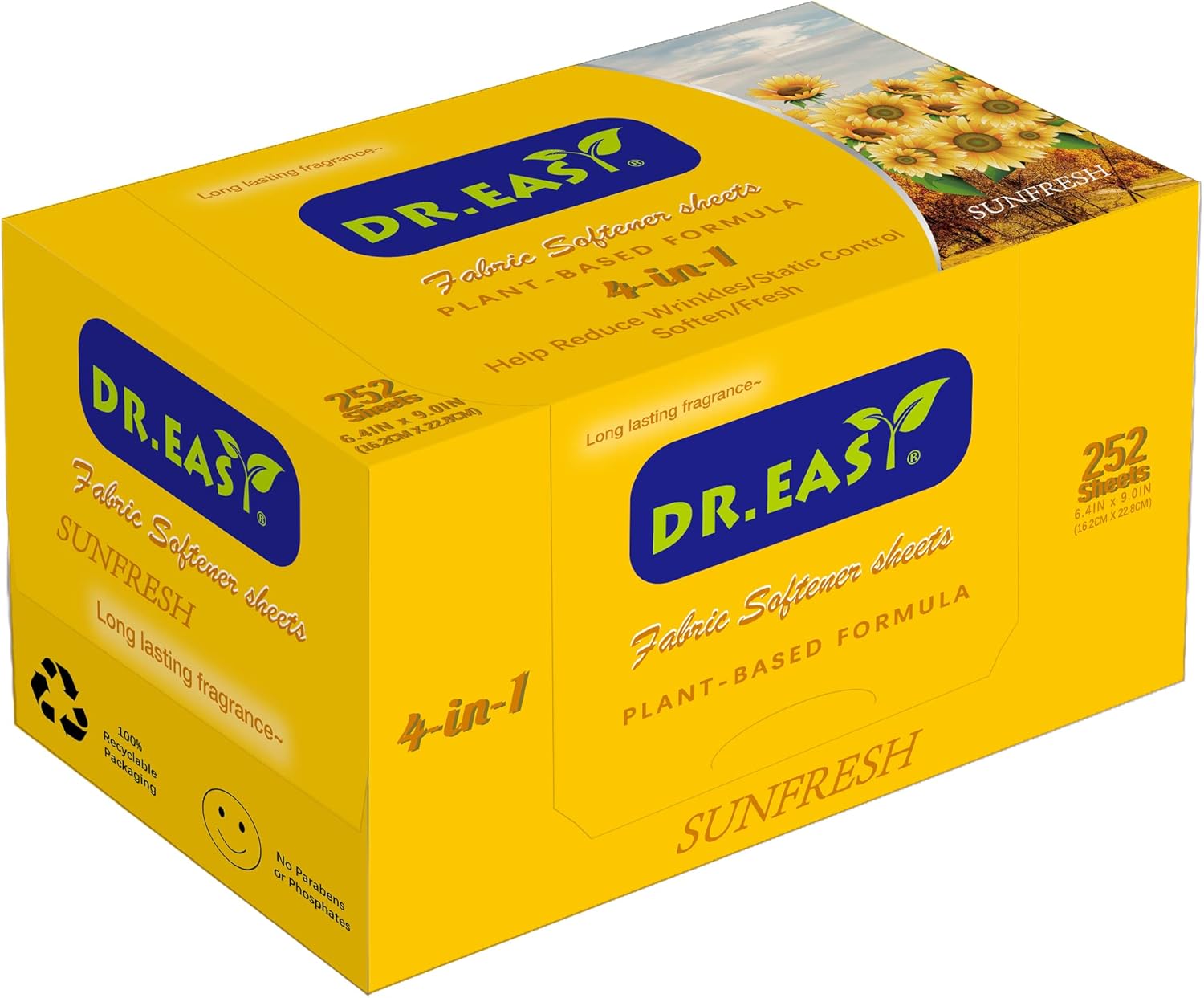 DR.EASY Dryer Sheets Plant Based Formula 252 Ct Fabric Softener sheets for Laundry Sunfresh
