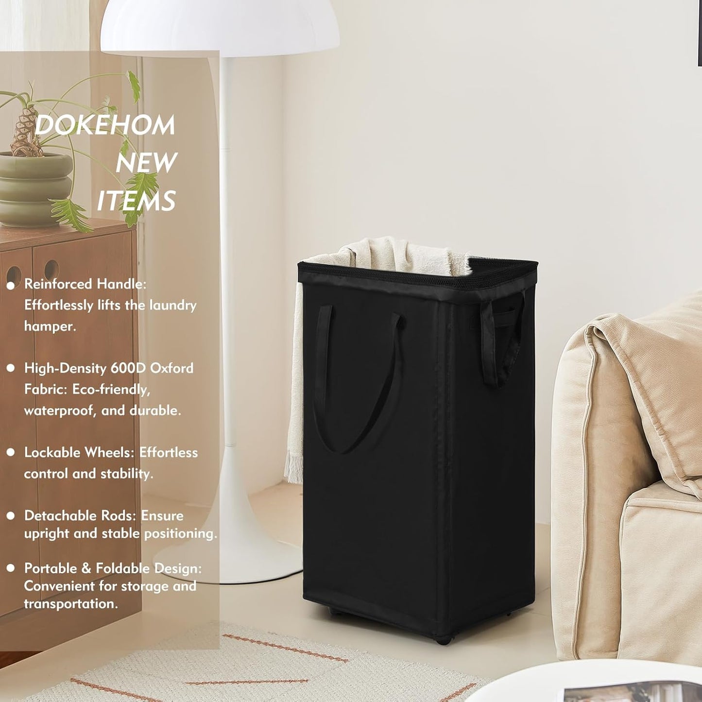 DOKEHOM 90L X-Large Laundry Basket with Removable Wash Bag on Wheels, Collapsible Rolling Laundry