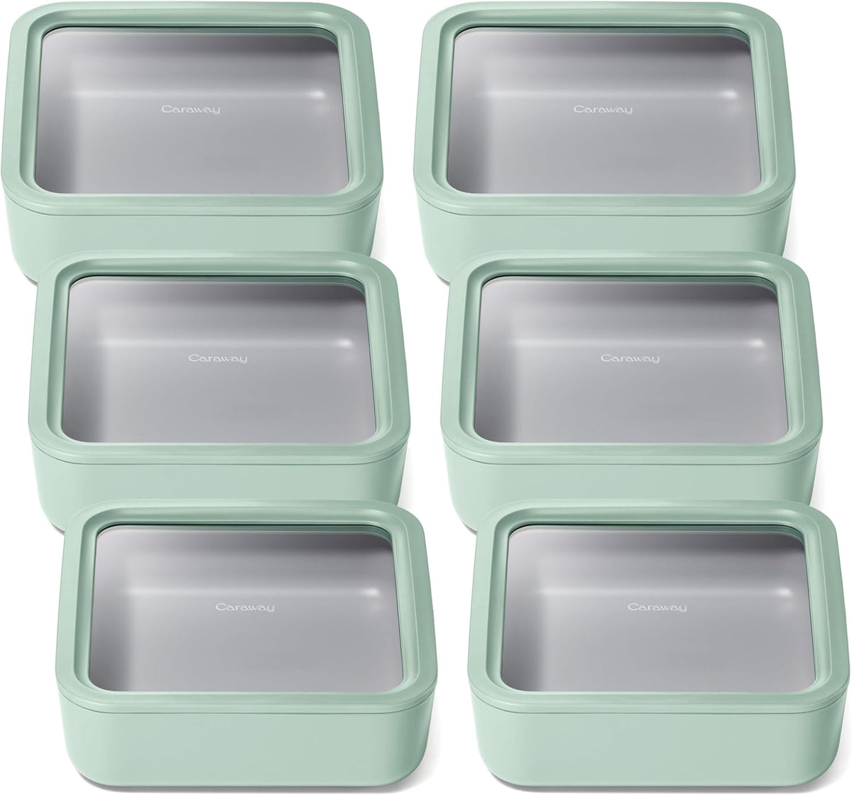 Caraway 6pc Glass Food Storage Set – 10 Cup Food Containers (6) - Ceramic Coated - Non Toxic, Non