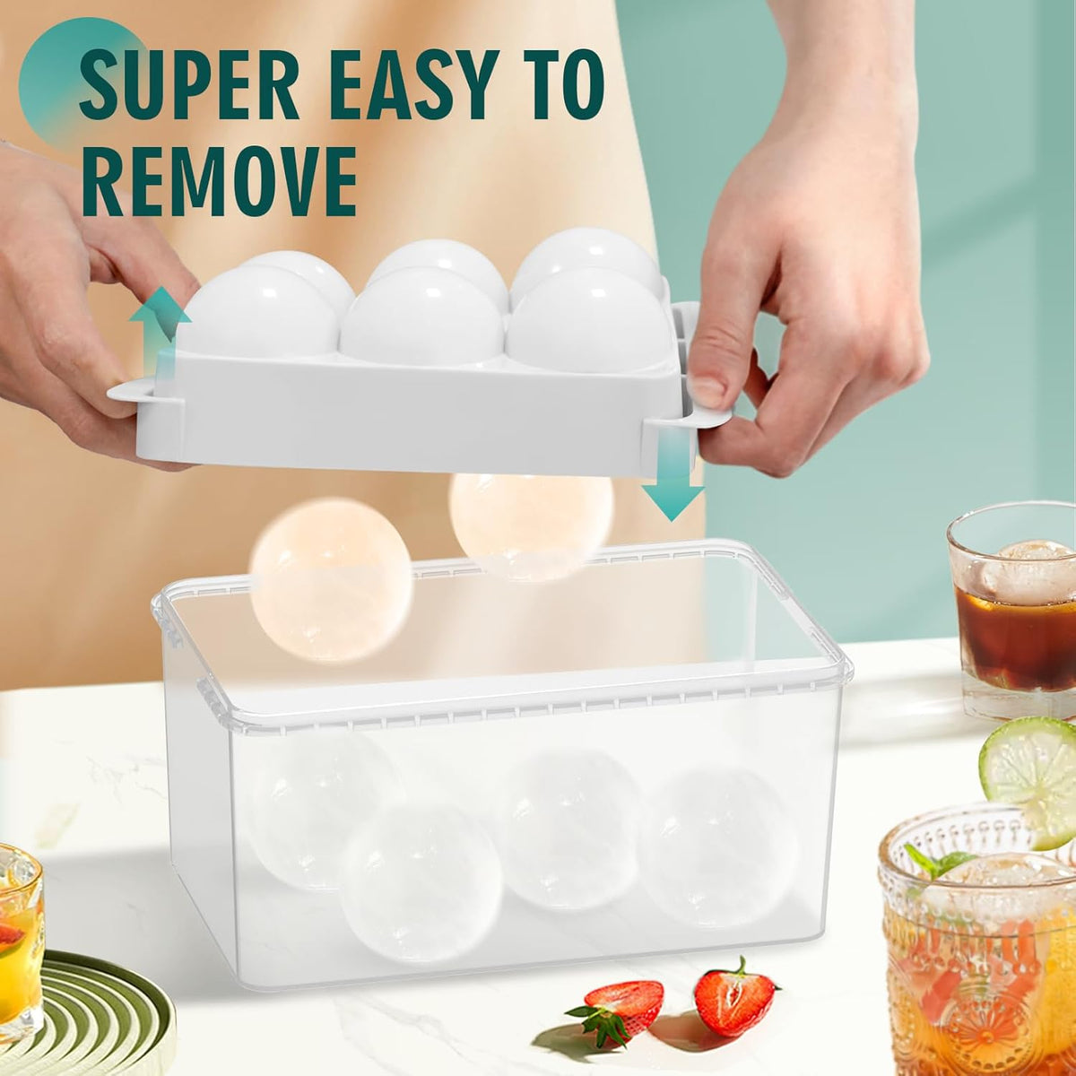 WIBIMEN Large Ice Cube Molds, Big Round Whiskey Ice Cube Trays for Freezer, Easy to Fill & Release