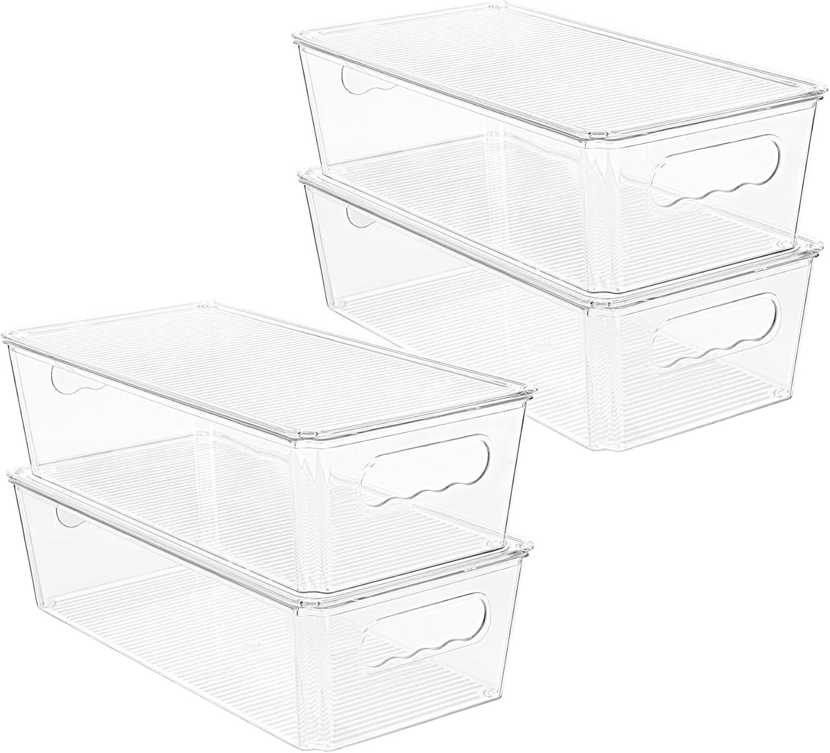Vtopmart 4pcs Clear Organizers and Storage Bins with Lids, Stackable Plastic Storage Containers