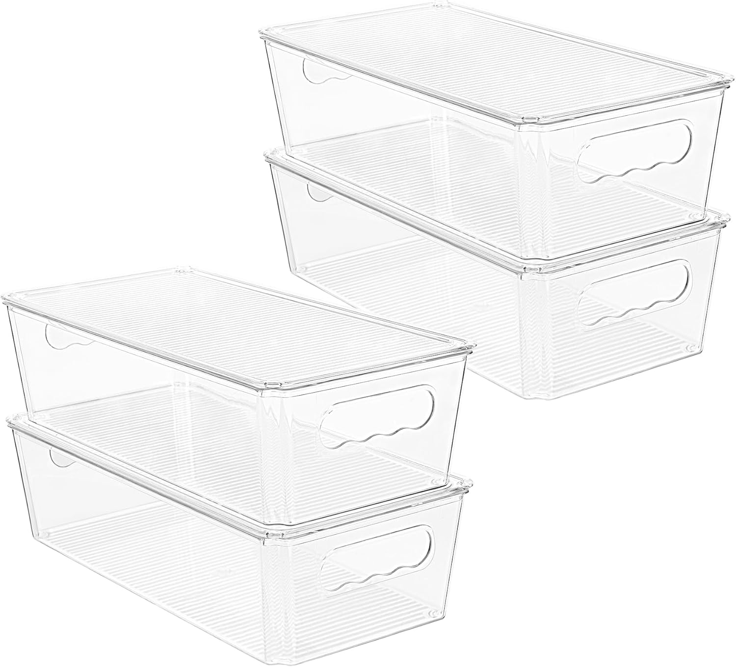 Vtopmart 4pcs Clear Organizers and Storage Bins with Lids, Stackable Plastic Storage Containers