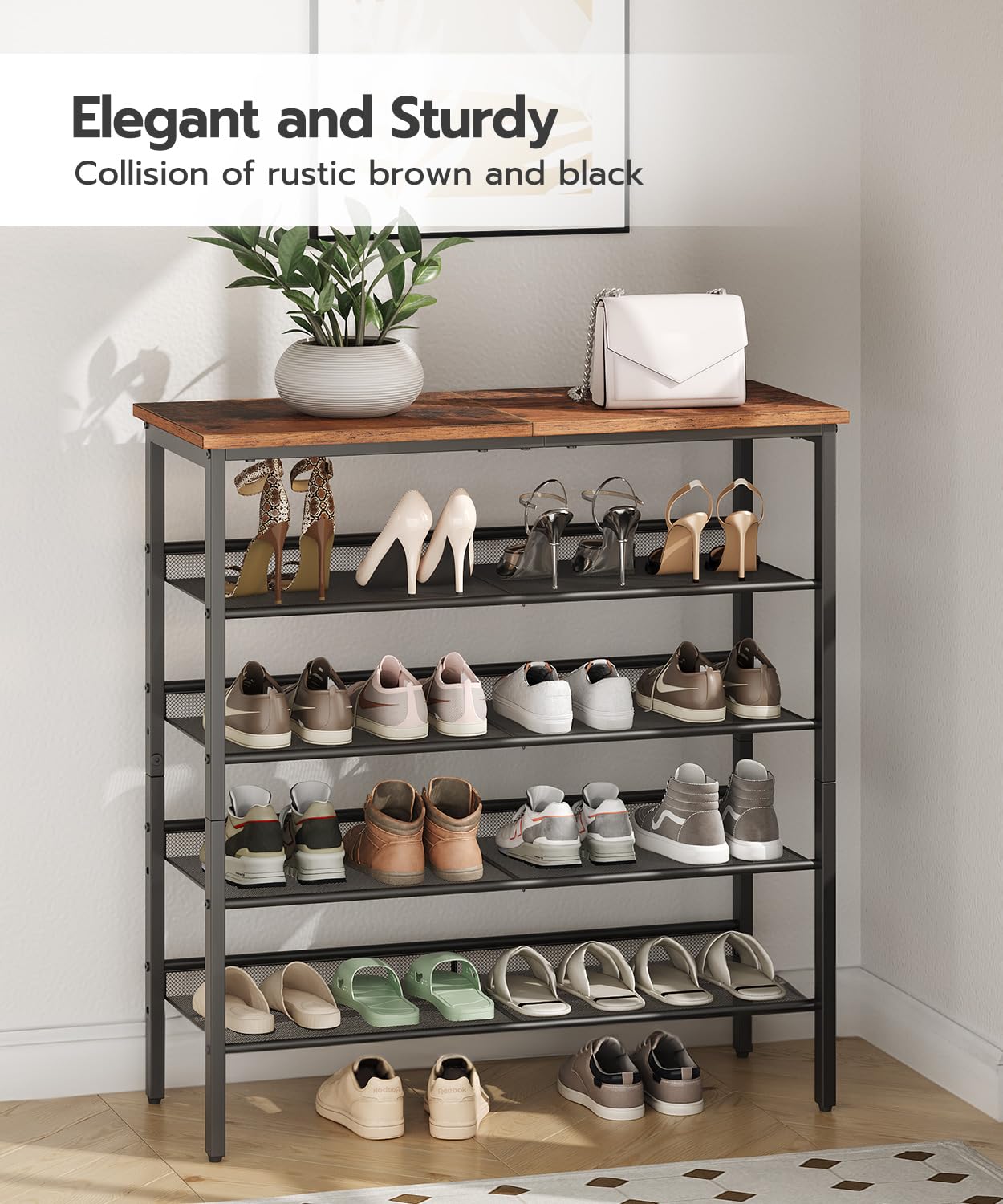 HOOBRO Shoe Rack for Entryway, 5-Tier Shoe Organizer with Adjustable Mesh Shelves, 16-20 Pairs of