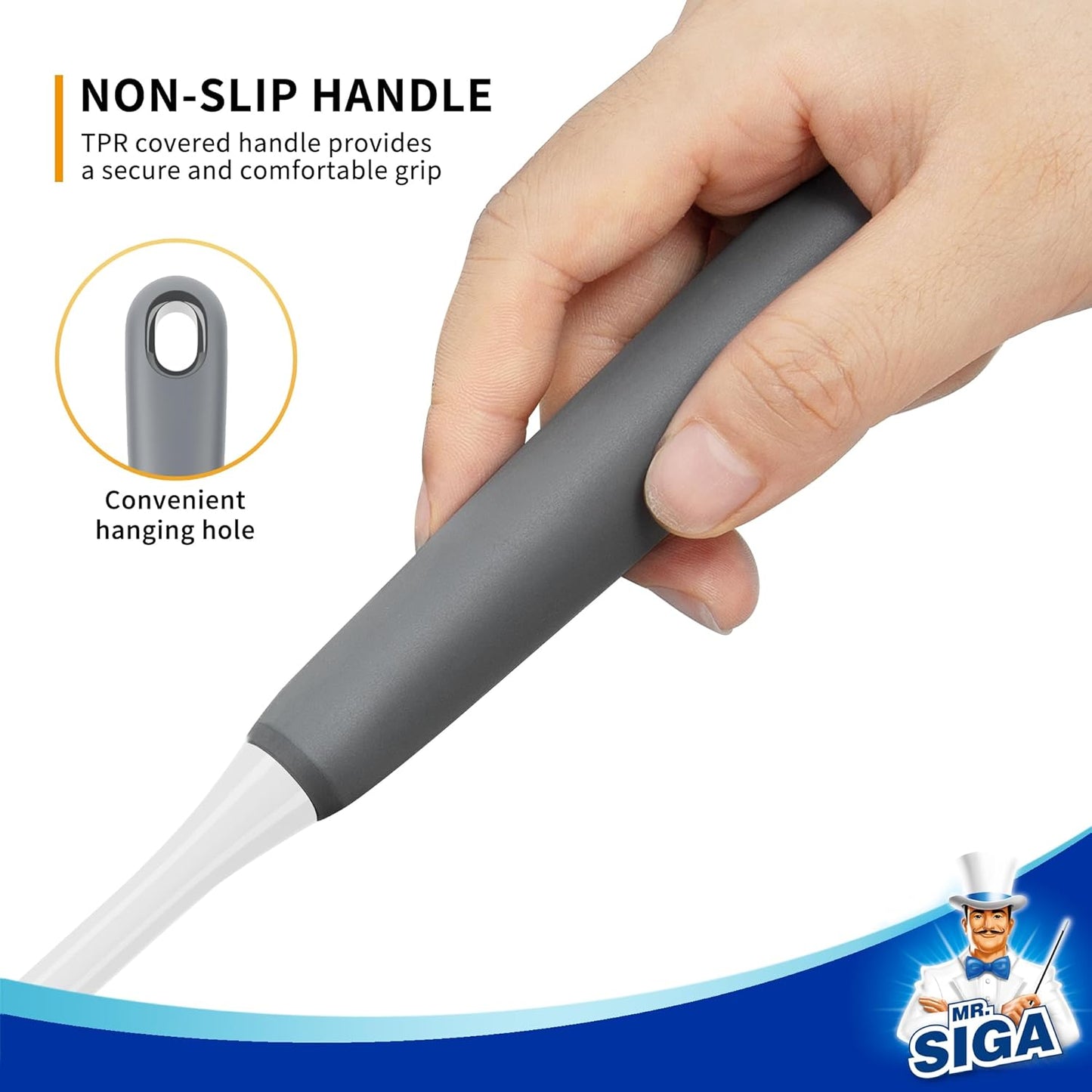 MR.SIGA Long Handle Bottle Brush, Flexible Scrub Brush for Water Bottles, Glasswares, Mugs, Gray, 2