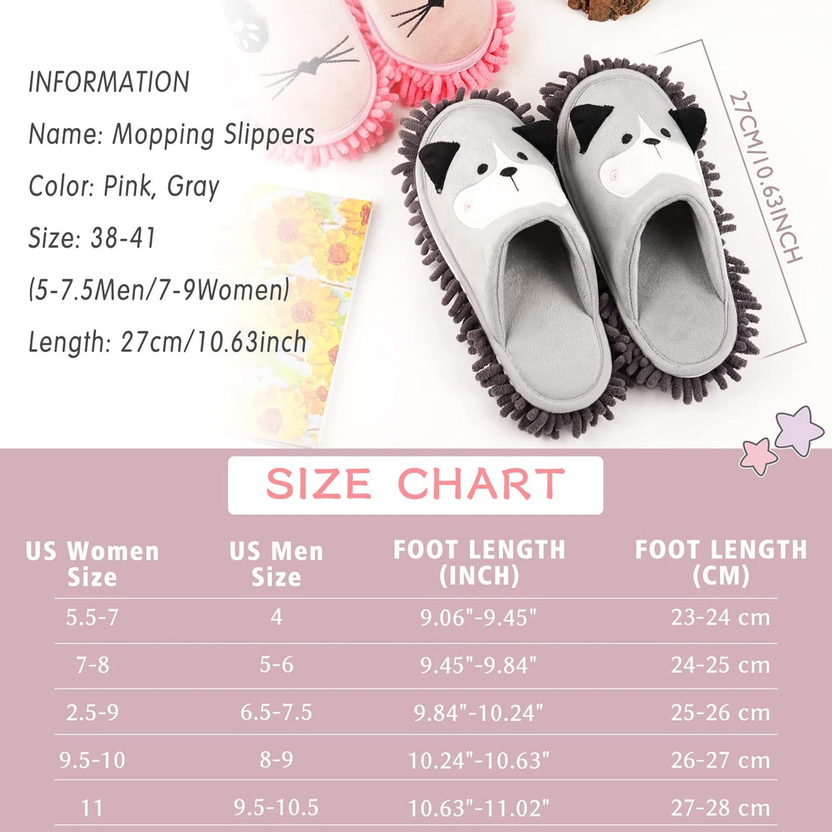 Cartoon Dog Mop Slippers Microfiber Clean Dusting Slippers Detachable Mopping Shoes for Office Home