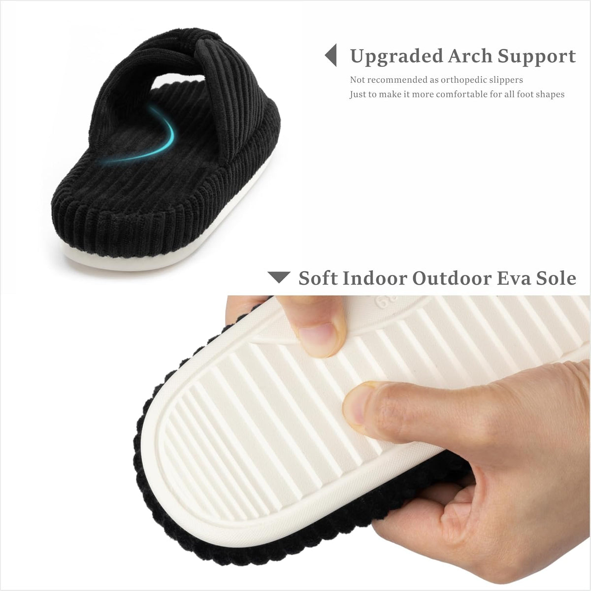 Chantomoo Slippers for Women Memory Foam House Bedroom Corduroy Bow Crossbands Slide Slipper Shoes