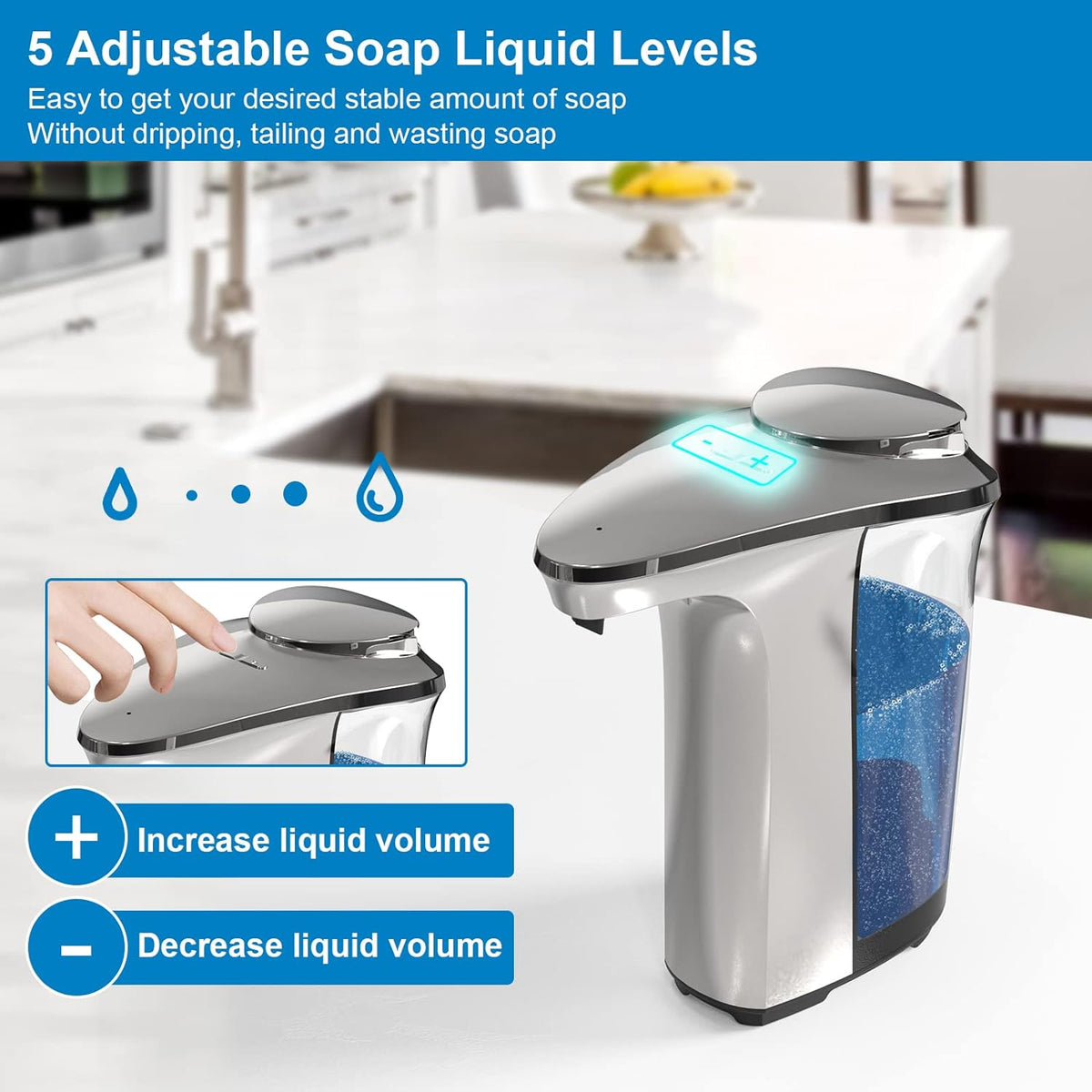 Automatic Soap Dispenser, Touchless Dish Soap Dispenser 17oz/500ml with Infrared Sensor, 5