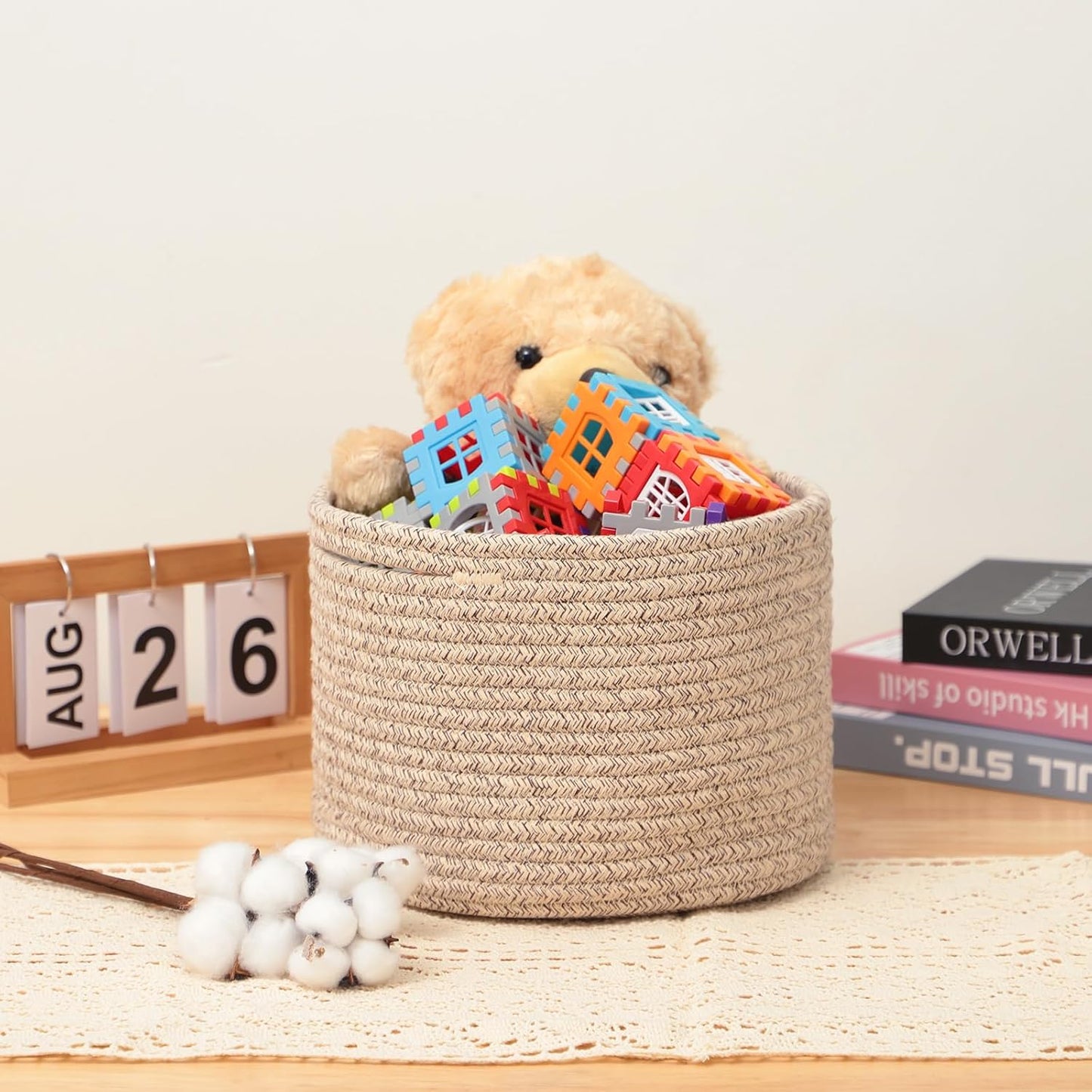 Small Basket for Organizing | Cube Shelf Closet Storage Baskets | 9.7×9.7×7.1” | Woven Rope Gift