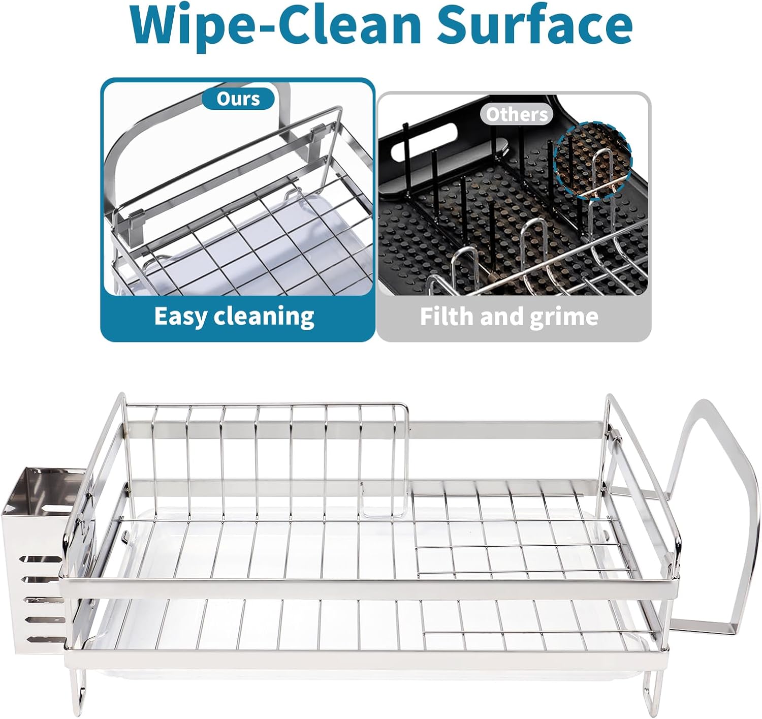 Stainless Steel Dish Racks for Kitchen Counter - Large Dish Drying Rack with Pull Drain Tray, Over
