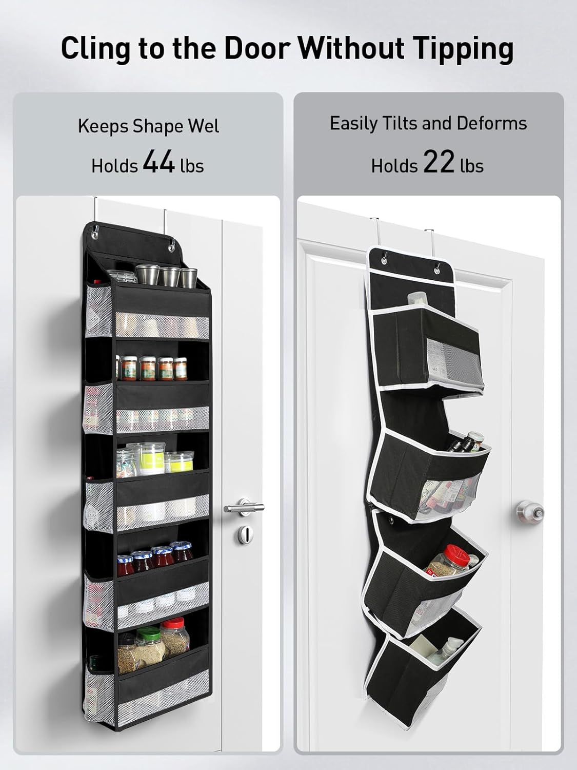 Yecaye 1 Pc Over the Door Organizer with 5 Bins 10 Side Pockets, 44lbs Load Hanging Bathroom and