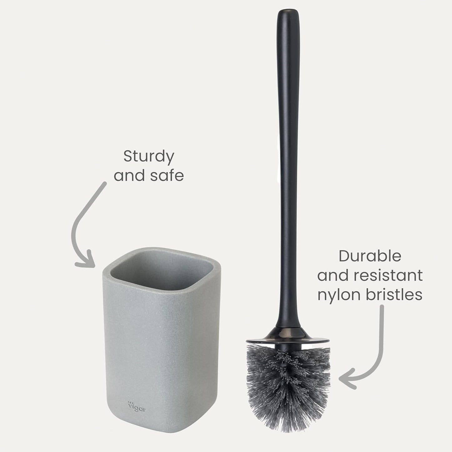 Vigar Zense Toilet Brush and Holder Set, Toilet Bowl Brush with Polyresin Stone Holder, Bathroom