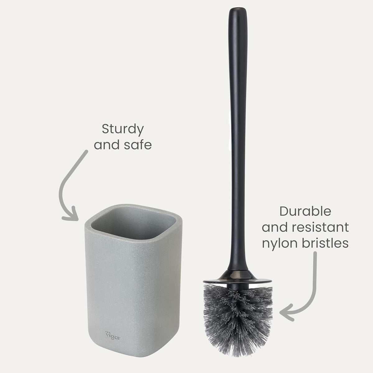 Vigar Zense Toilet Brush and Holder Set, Toilet Bowl Brush with Polyresin Stone Holder, Bathroom