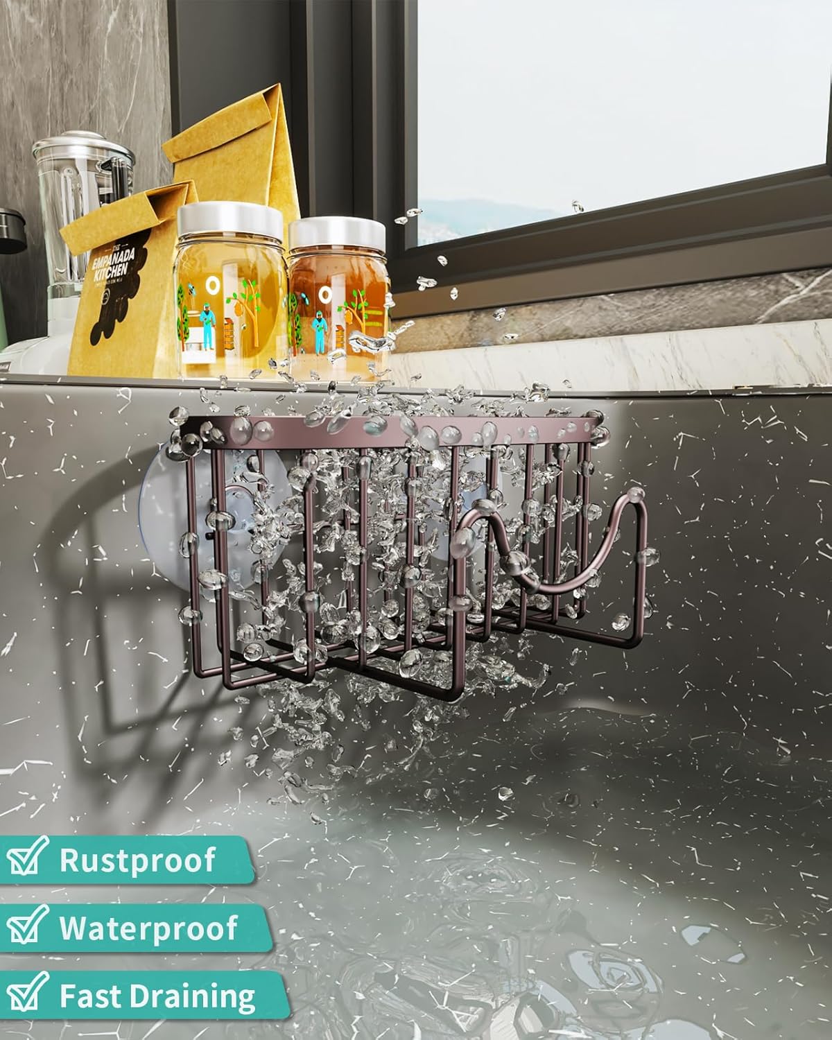 HapiRm Multifunctional Sponge Holder for Kitchen Sink with Unique M-Shaped, 2 Installation Methods
