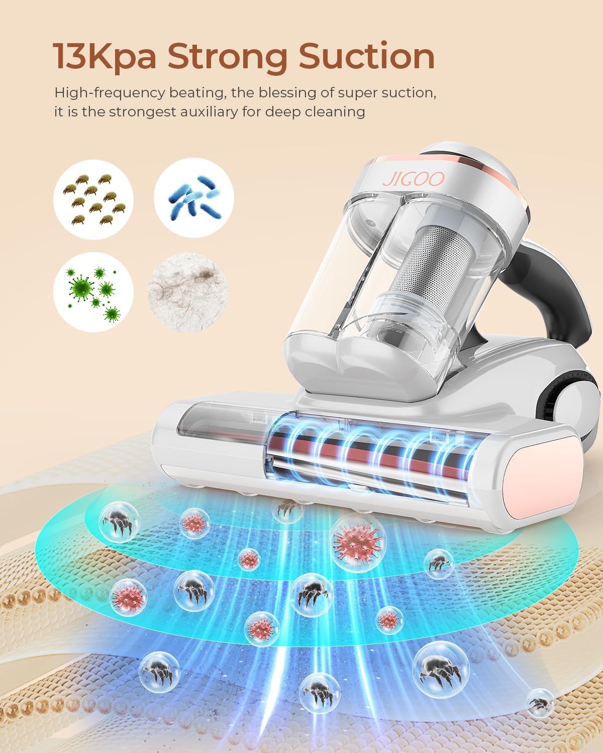 JIGOO Bed Vacuum Cleaner with Dust Sensor, Mattress Vacuum Cleaner with UV & Ultrasonic and High