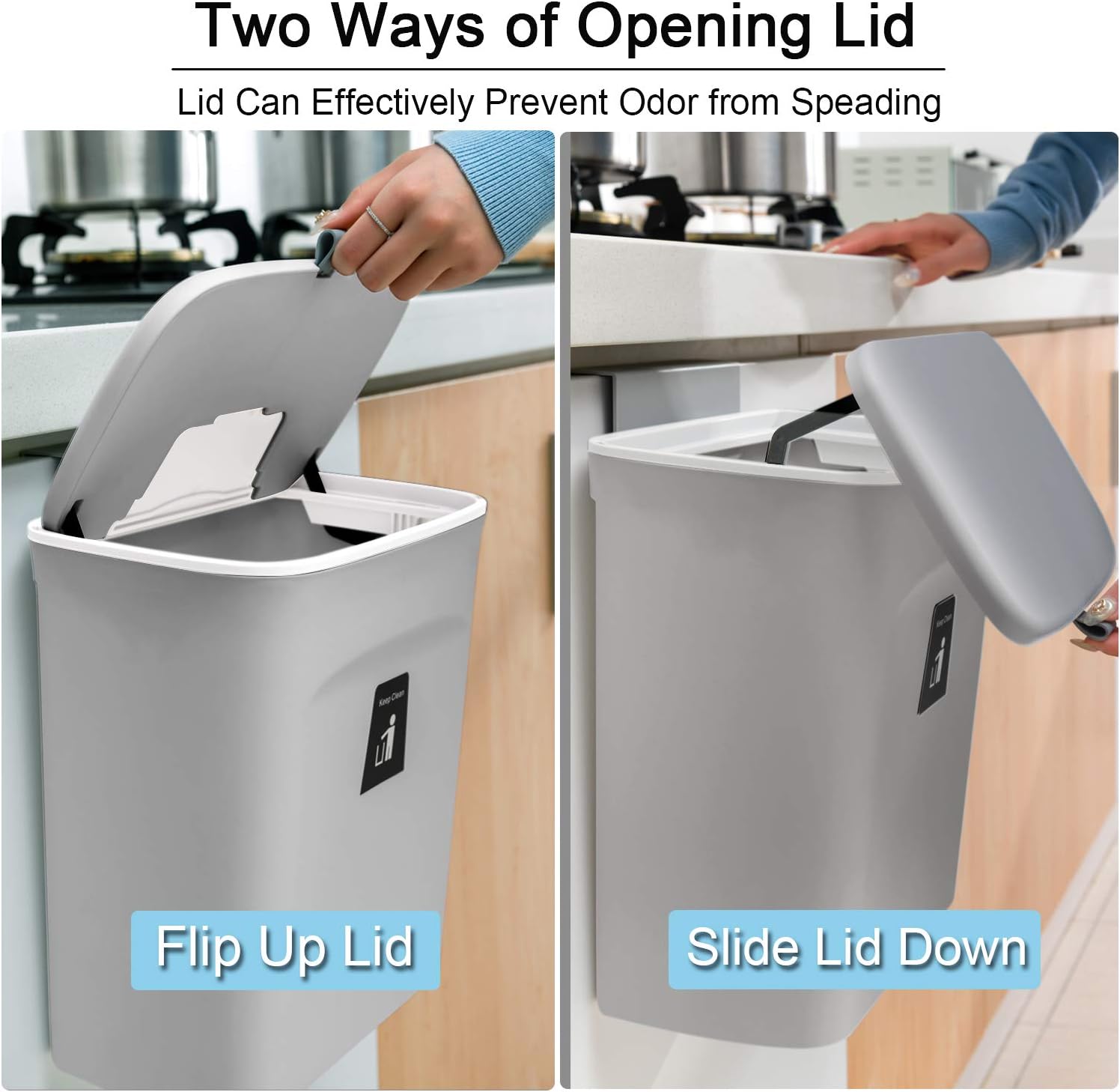 Tiyafuro 2.4 Gallon Kitchen Compost Bin for Counter Top or Under Sink, Hanging Small Trash Can with