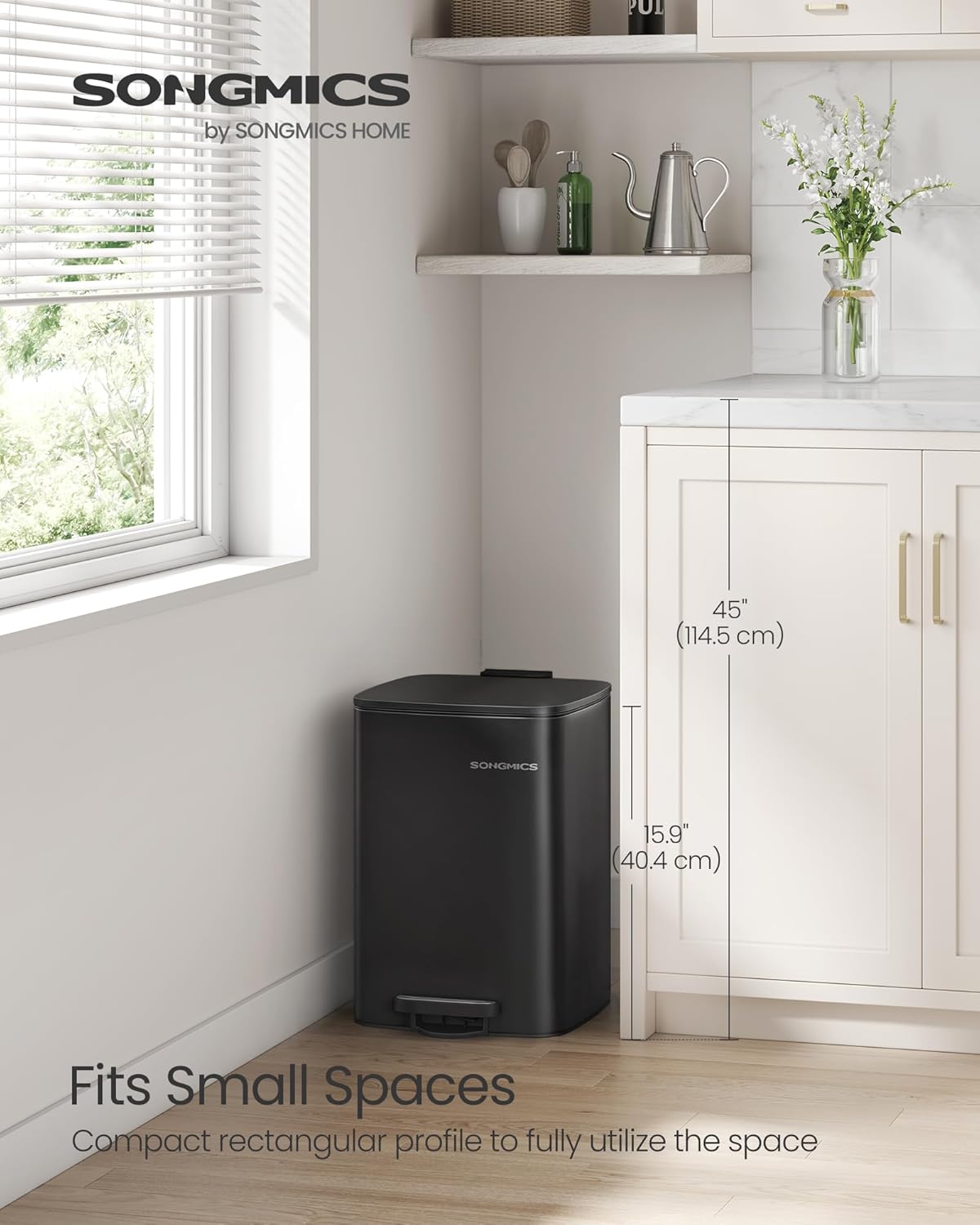 SONGMICS Kitchen Trash Can, 5.2-Gallon (20 L) Trash Bin, Stainless Steel Garbage Can, with Inner