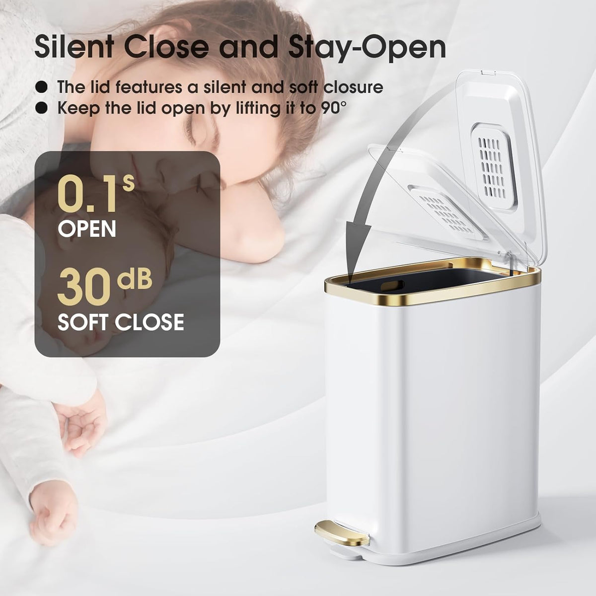 CEROELDA Small Bathroom Trash Can with Lid Soft Close-5L/1.3 Gal Slim Garbage Can-Metal Step