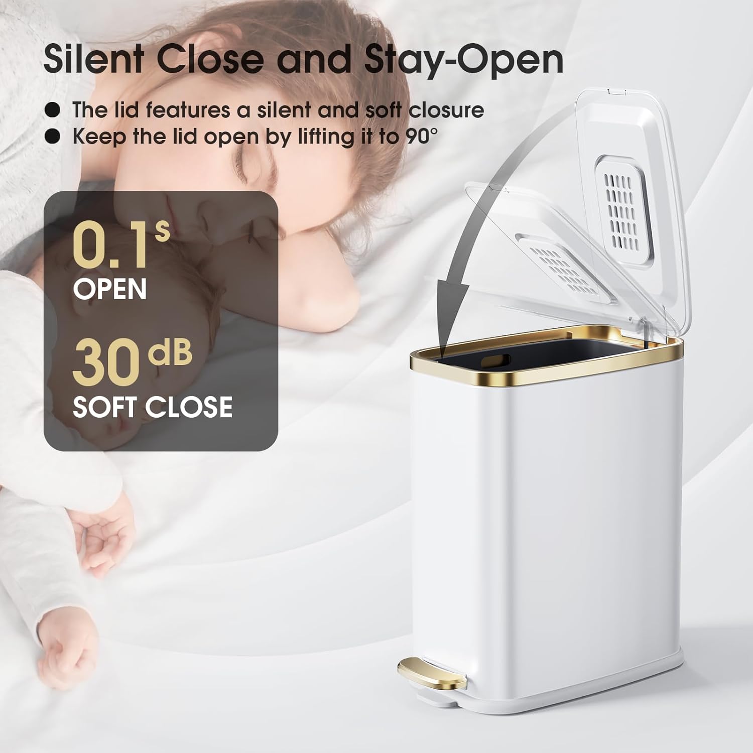 CEROELDA Small Bathroom Trash Can with Lid Soft Close-5L/1.3 Gal Slim Garbage Can-Metal Step