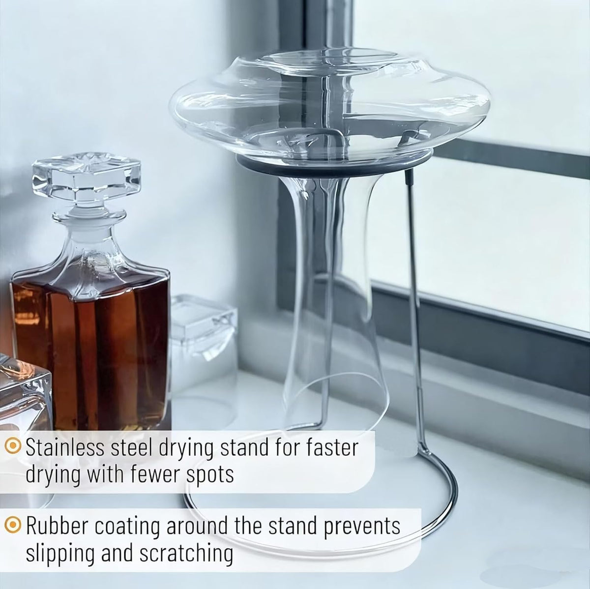 Wine Decanter Drying Stand with Cleaning Brush,Wine Decanter Drying Rack Holder with Rubber Coated
