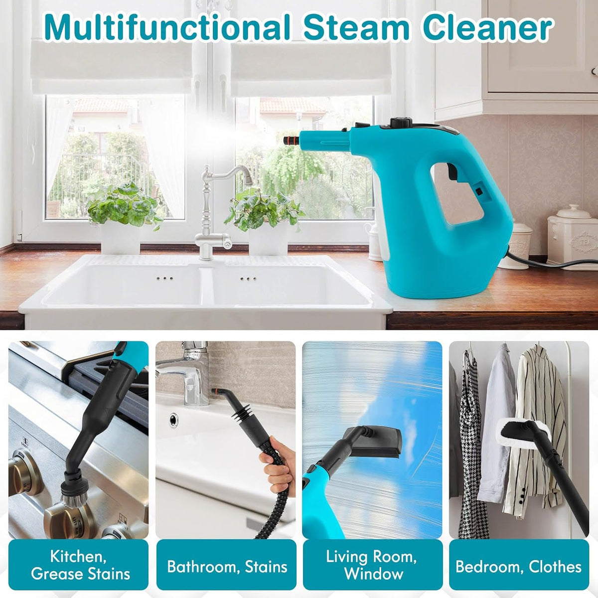 COSTWAY Handheld MultiPurpose Steam Cleaner with 17 Pieces, 350ml Large Capacity Steam Mop