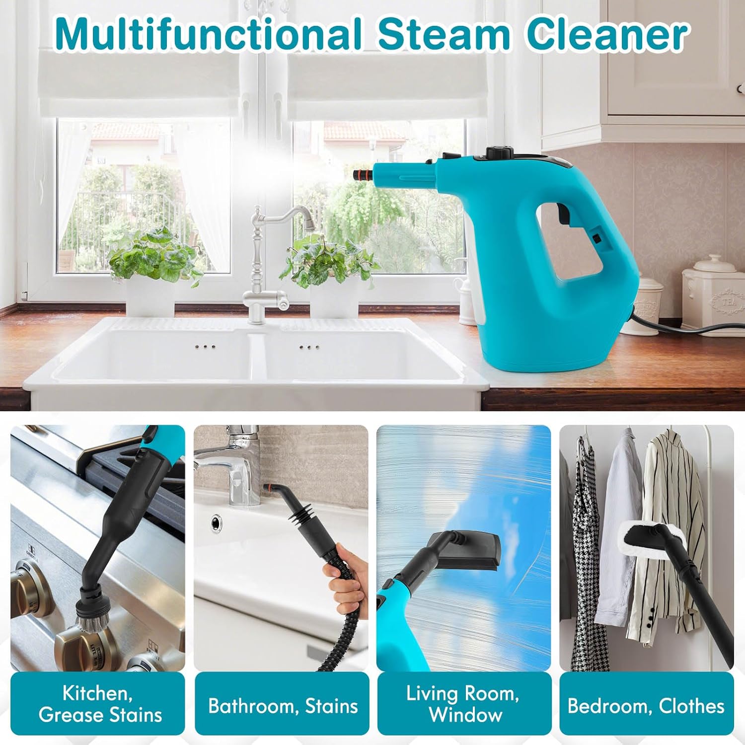 COSTWAY Handheld MultiPurpose Steam Cleaner with 17 Pieces, 350ml Large Capacity Steam Mop