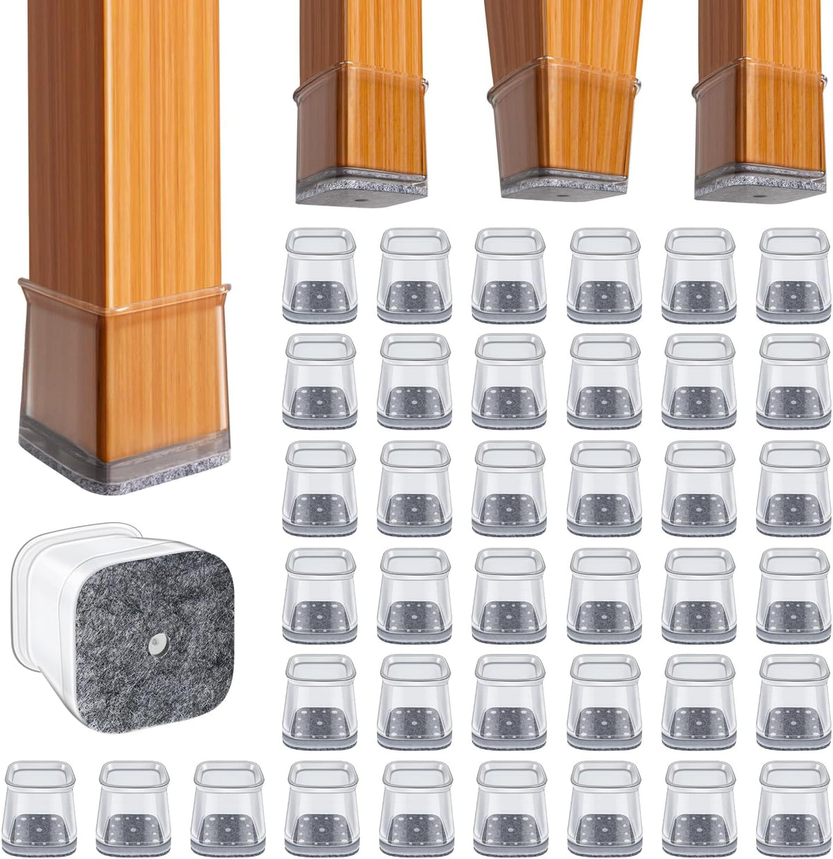 BUMACO Chair Leg Floor Protectors Square Chair Leg Protectors for Hardwood Floors Silicone Pads