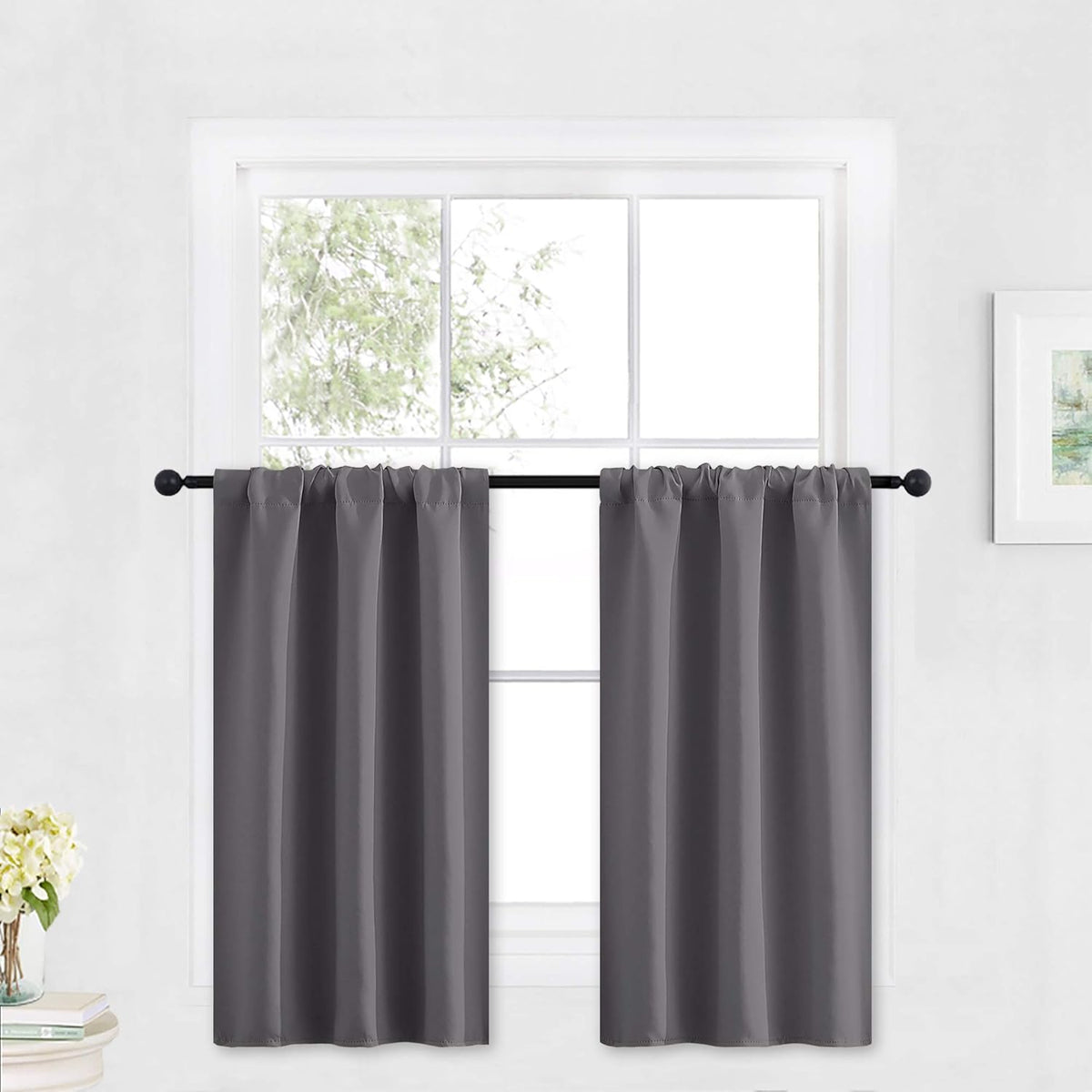 RYB HOME Blackout Tier Curtains for Kitchen, Solid Half Window Curtain Tiers for Bedroom Energy