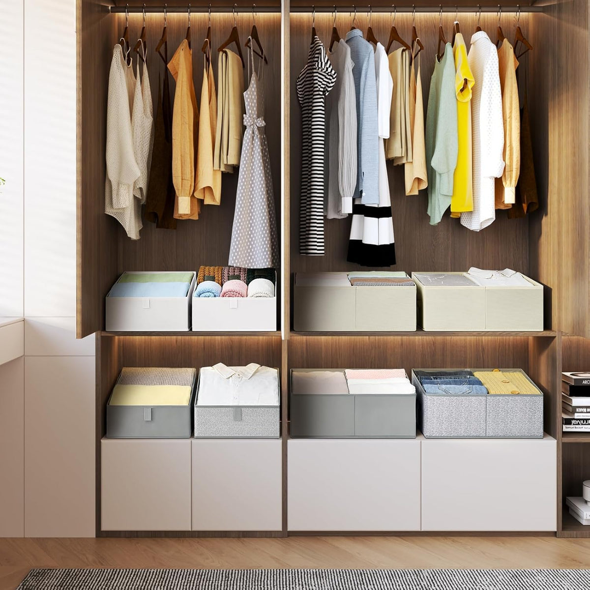 DIMJ Closet Storage Bins 8 Pack - Fabric Trapezoid Closet Organizer Bin, Foldable Storage Baskets