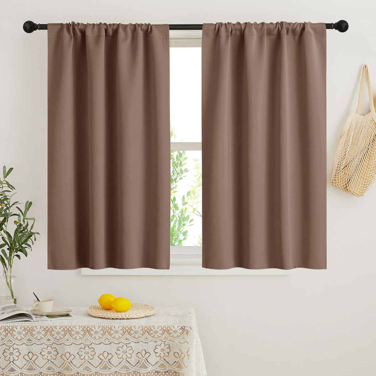 RYB HOME Small Window Curtains with Rod Pocket Design, Blackout Privacy Curtains Drapes Energy