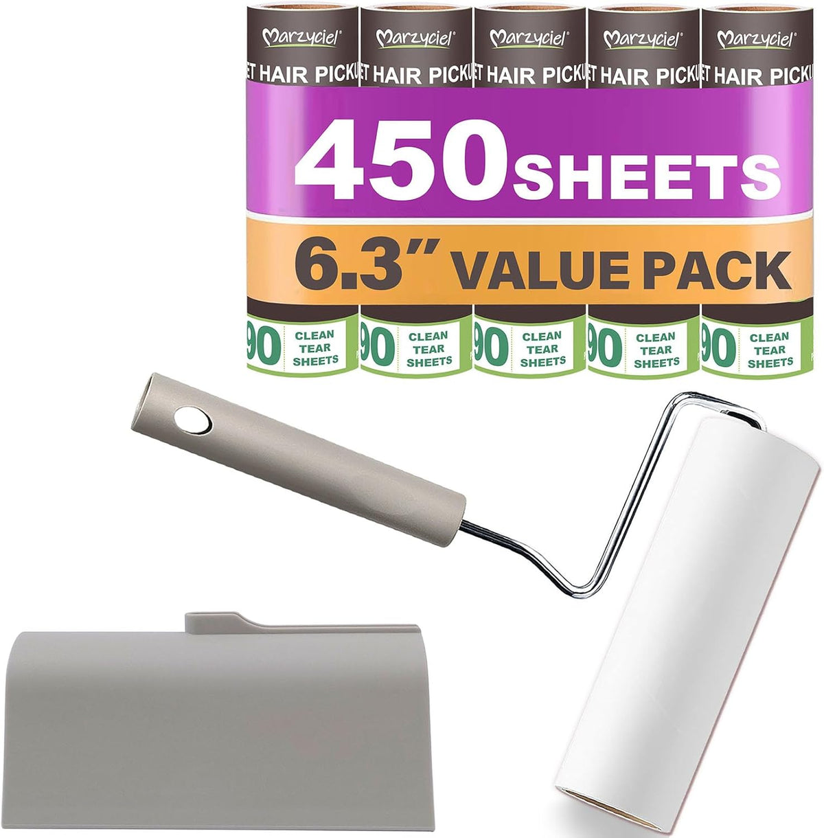 Extra Sticky Large Surface Lint Roller, 6.3'' Giant Lint Roller for Pet Hair, 450 Sheets/ 5